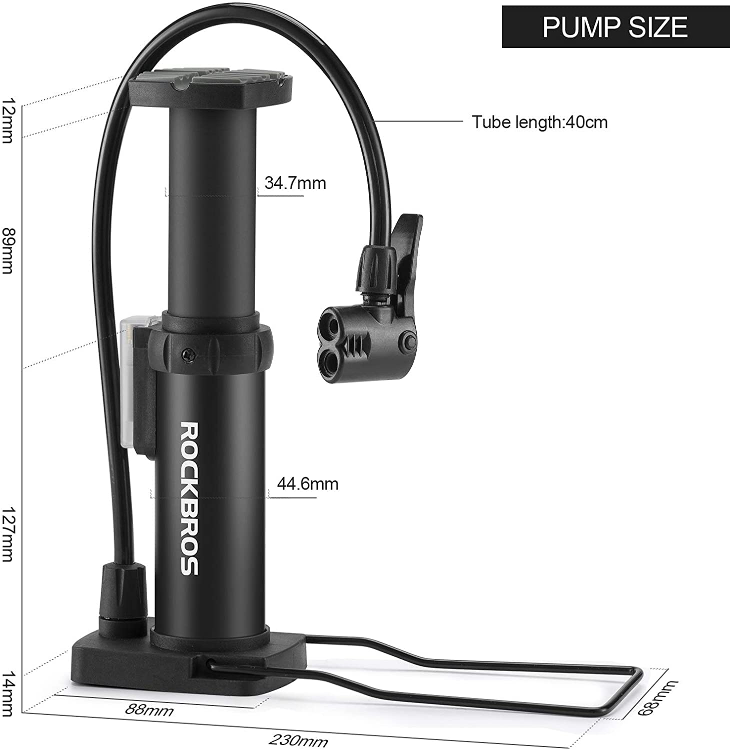ROCKBROS Bicycle Pump Mini Foot Pumps Portable Pump with Pressure Gauge