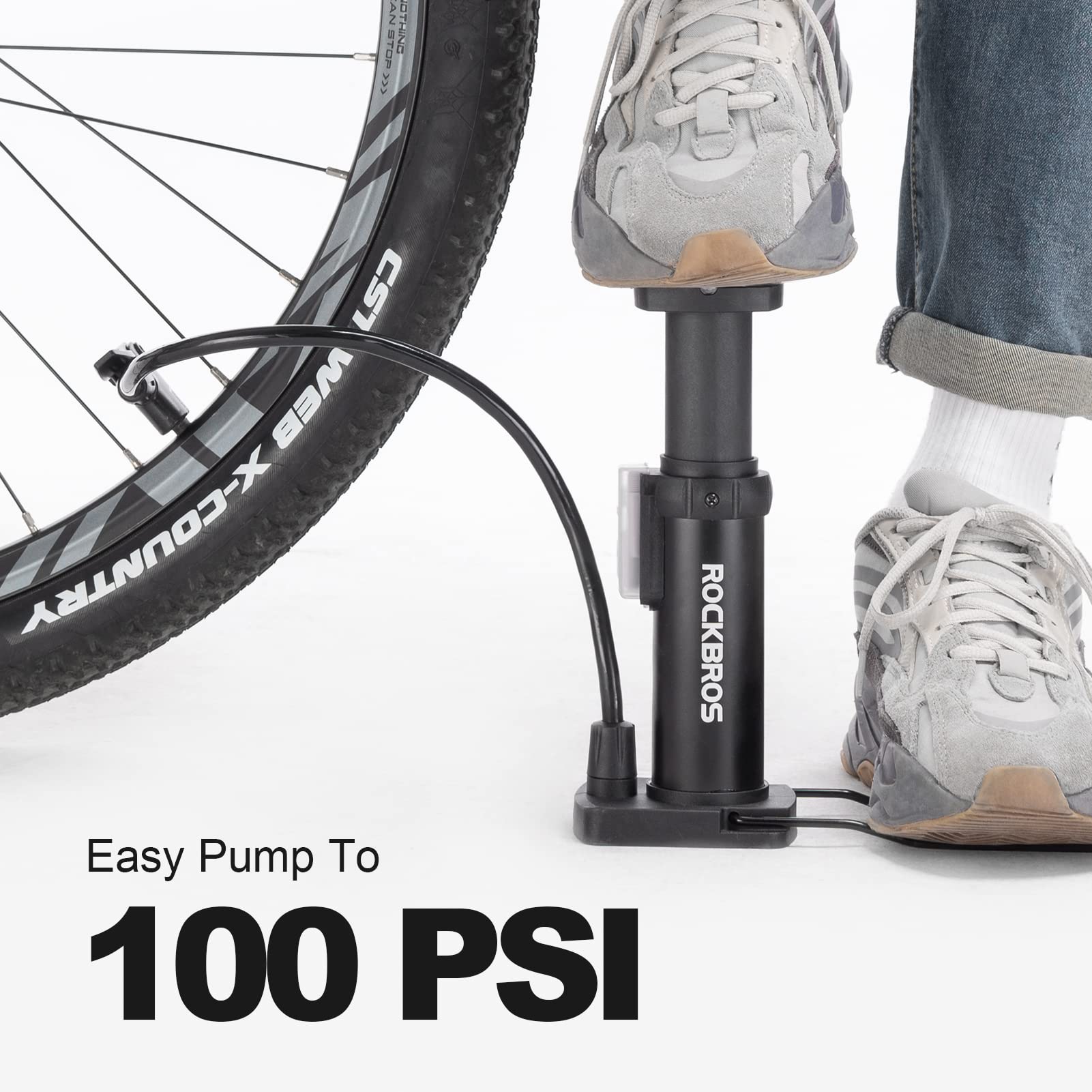 ROCKBROS Bicycle Pump Mini Foot Pumps Portable Pump with Pressure Gauge