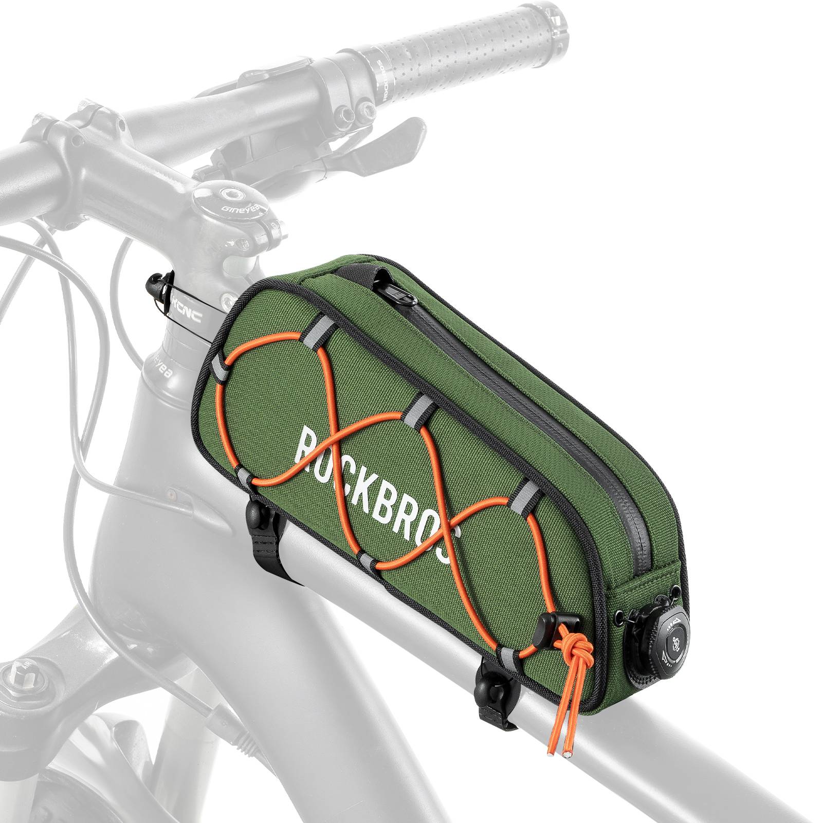 ROCKBROS Bicycle Top Tube Bag Frame Bag 0.7L Reflective Bicycle Bag #Color_Army Green