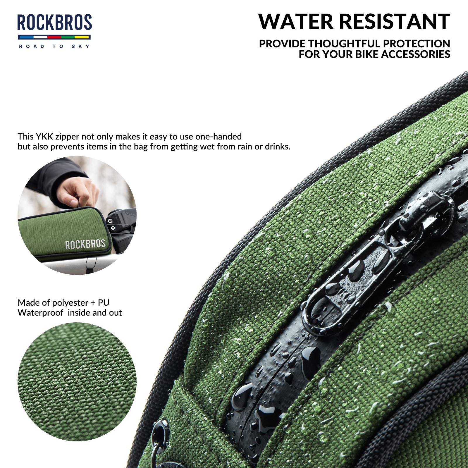 ROCKBROS Bicycle Top Tube Bag Frame Bag 0.7L Reflective Bicycle Bag #Color_Army Green