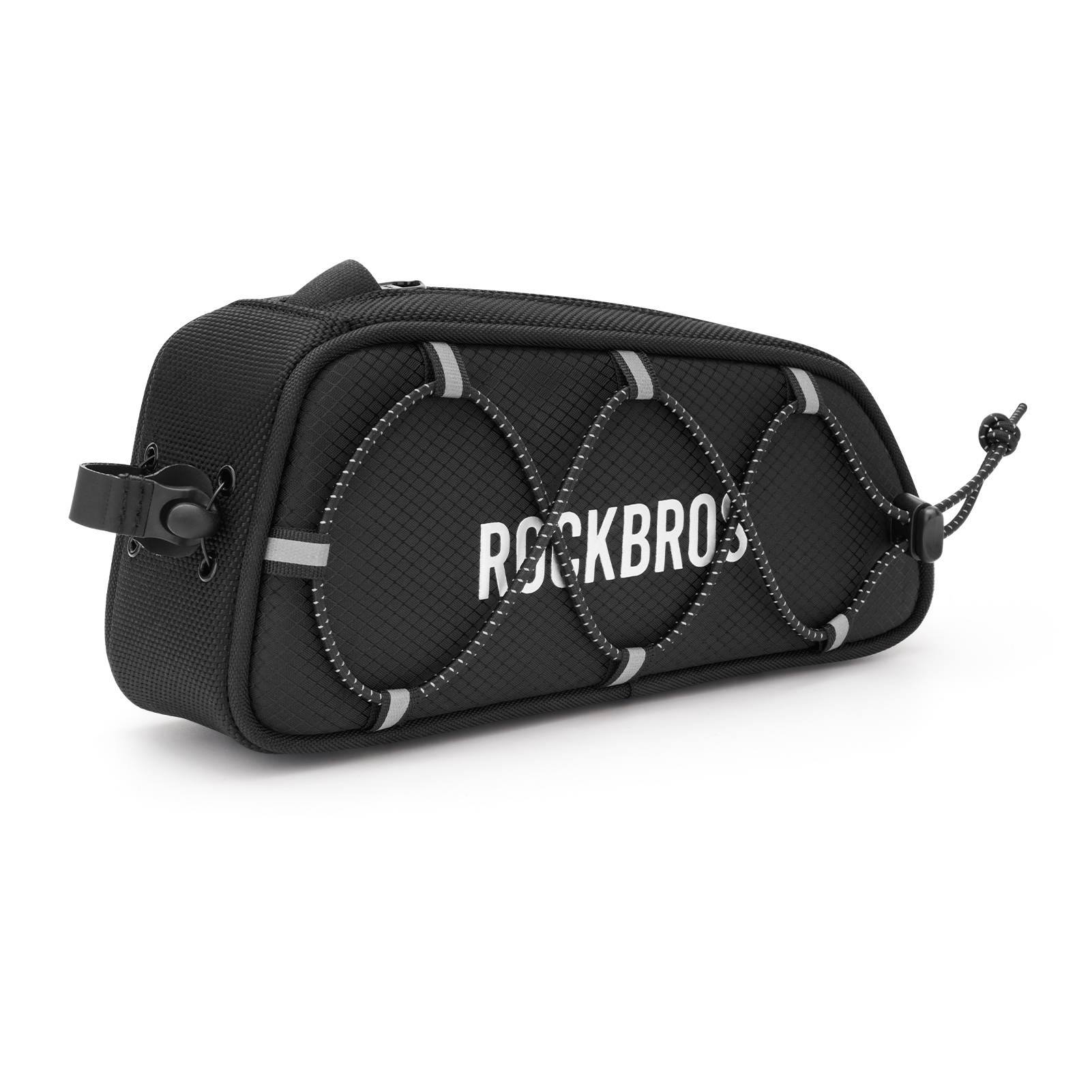 ROCKBROS Bicycle Top Tube Bag Frame Bag 0.7L Reflective Bicycle Bag #Color_Black