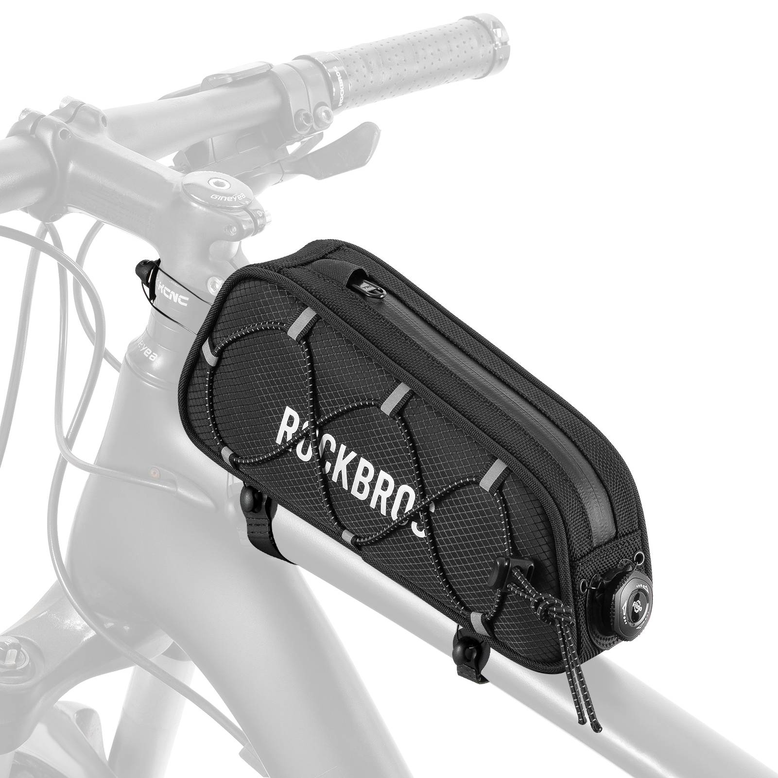 ROCKBROS Bicycle Top Tube Bag Frame Bag 0.7L Reflective Bicycle Bag #Color_Black