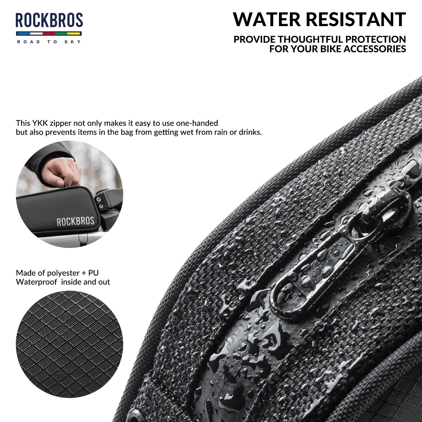 ROCKBROS Bicycle Top Tube Bag Frame Bag 0.7L Reflective Bicycle Bag #Color_Black