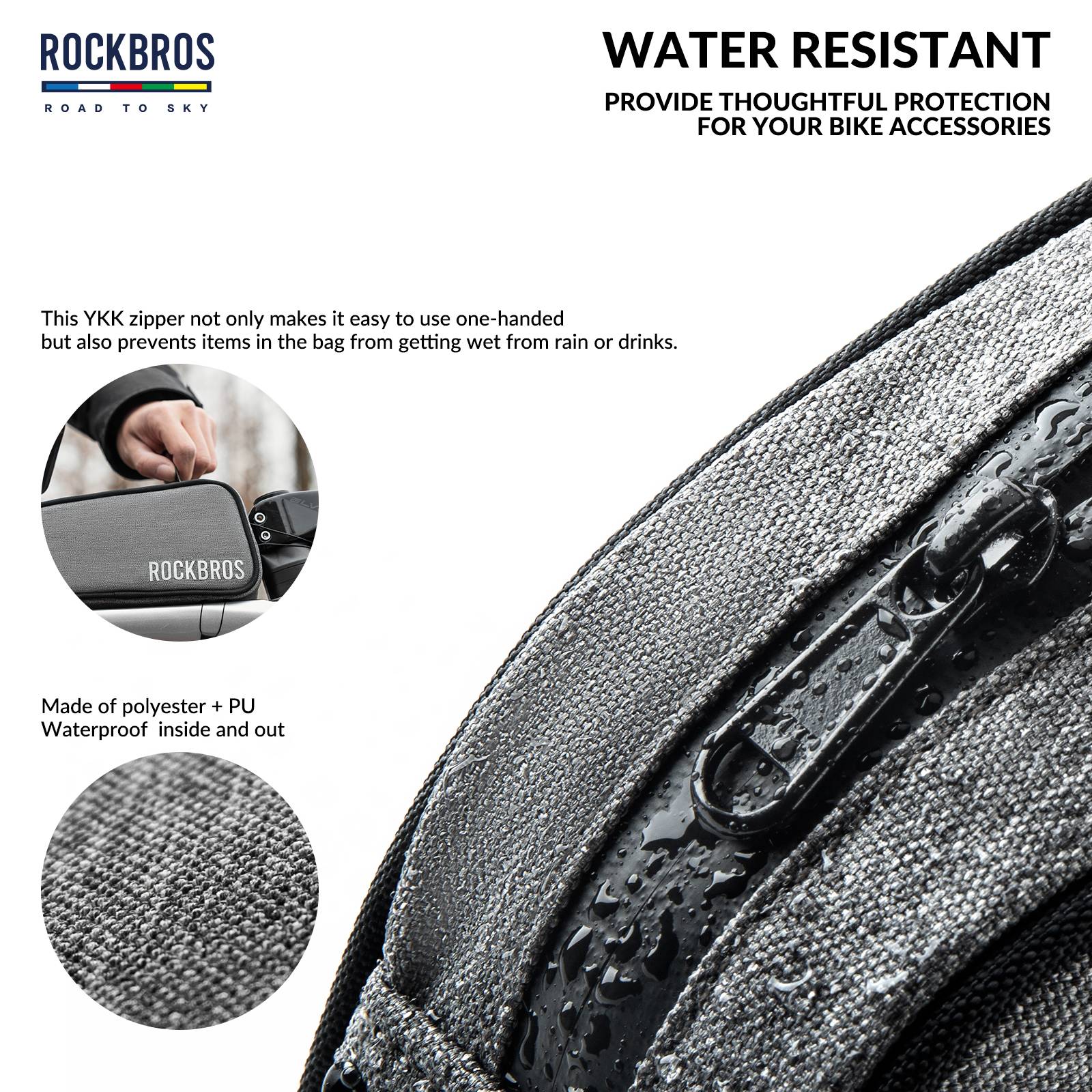ROCKBROS Bicycle Top Tube Bag Frame Bag 0.7L Reflective Bicycle Bag #Color_Linen Gray