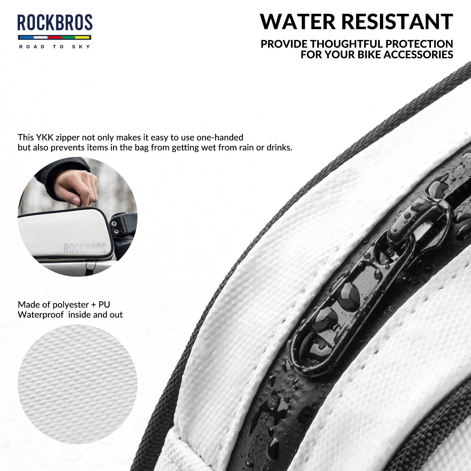 ROCKBROS Bicycle Top Tube Bag Frame Bag 0.7L Reflective Bicycle Bag #Color_White