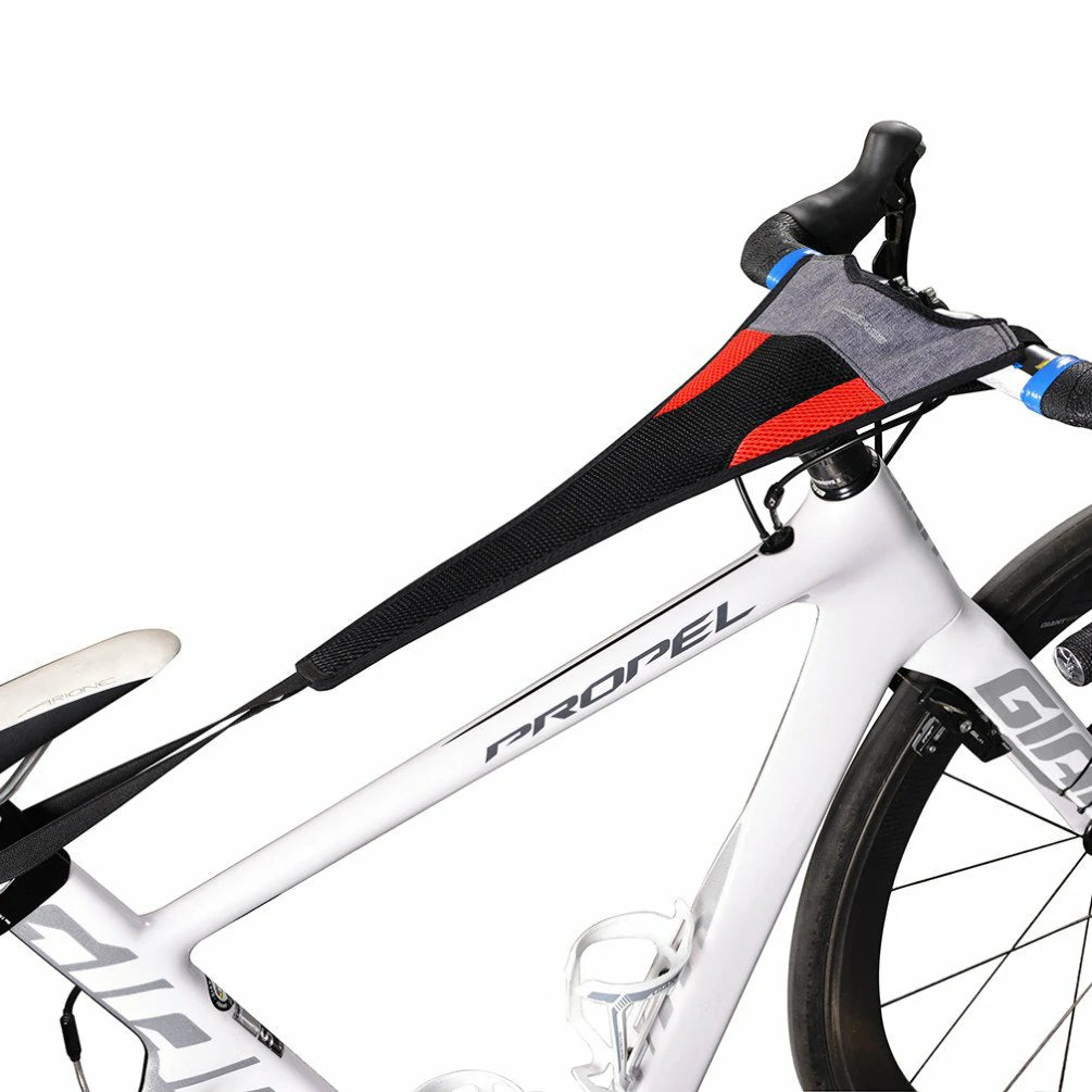 rockbros dual-layer sweat guard stretched between handlebar and seat-post on indoor road bike #Style_Type A