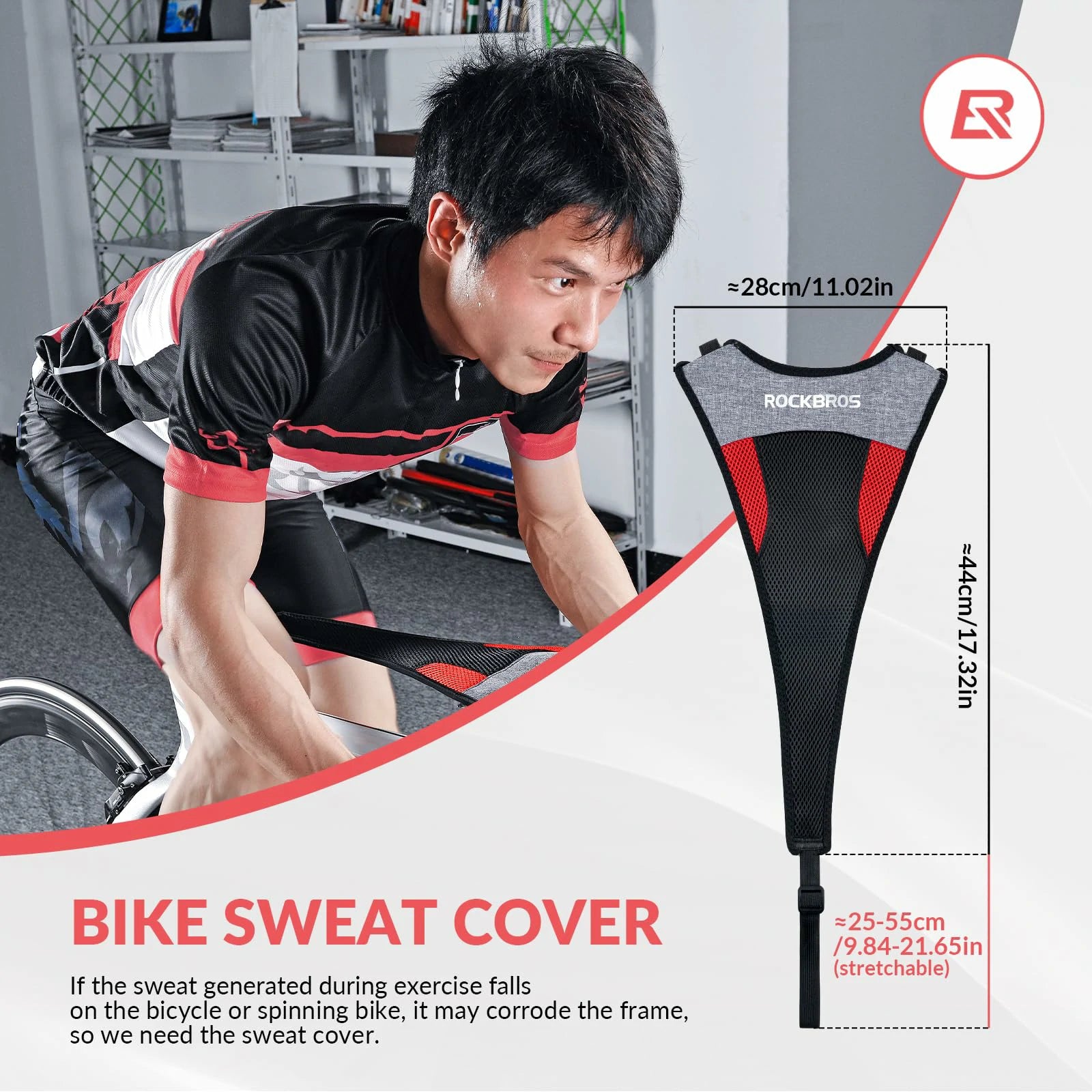 rockbros dual-layer sweat guard stretched between handlebar and seat-post on indoor road bike #Style_Type B