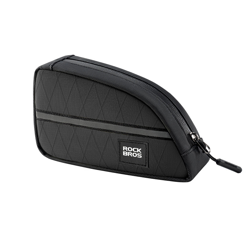 ROCKBROS bicycle triangle frame bag, durable and waterproof storage bag for cycling essentials.#Color_Black
