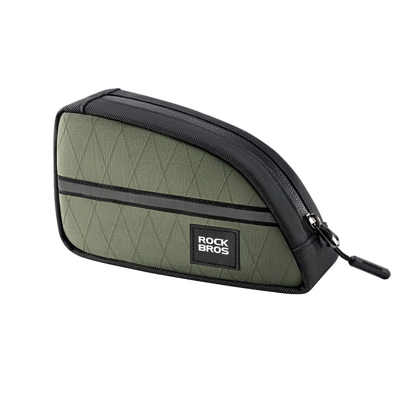 ROCKBROS bicycle triangle frame bag, durable and waterproof storage bag for cycling essentials. #Color_Green