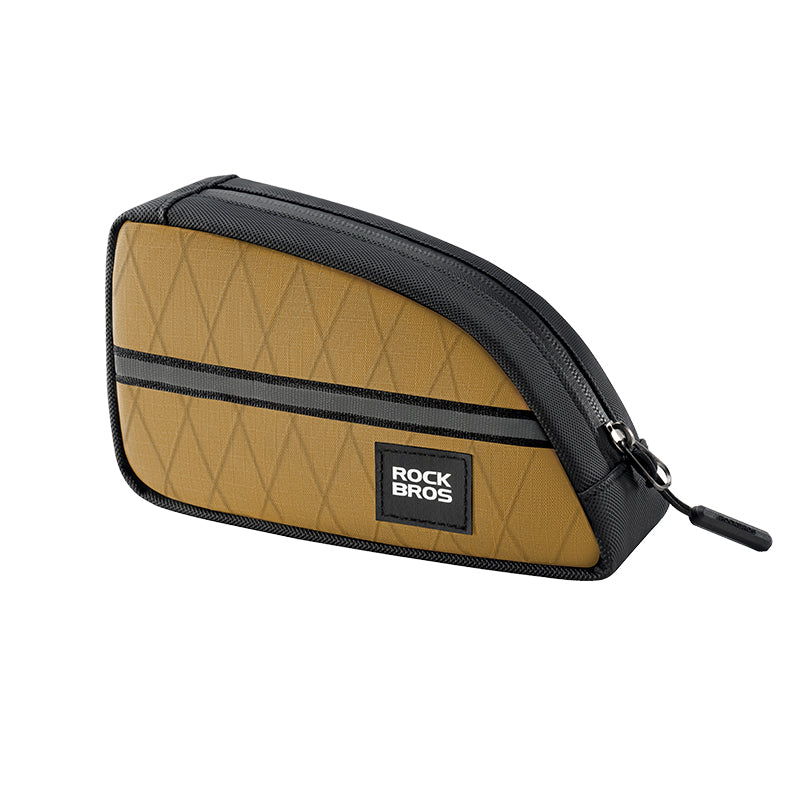 ROCKBROS bicycle triangle frame bag, durable and waterproof storage bag for cycling essentials.#Color_Brown