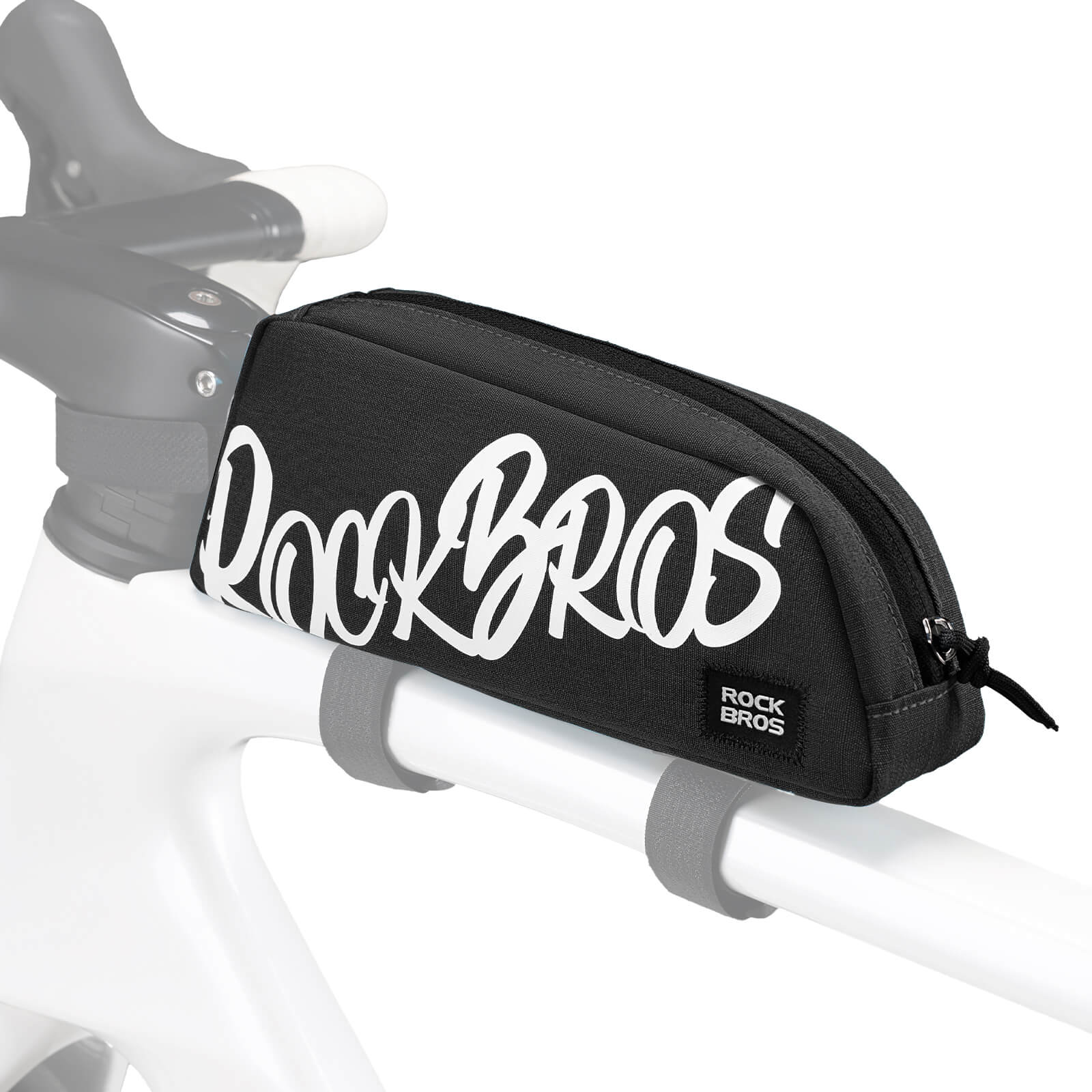 ROCKBROS 0.8L bike frame bag G009 waterproof top tube bag with large storage and easy-access design for cycling essentials.#Color_Black