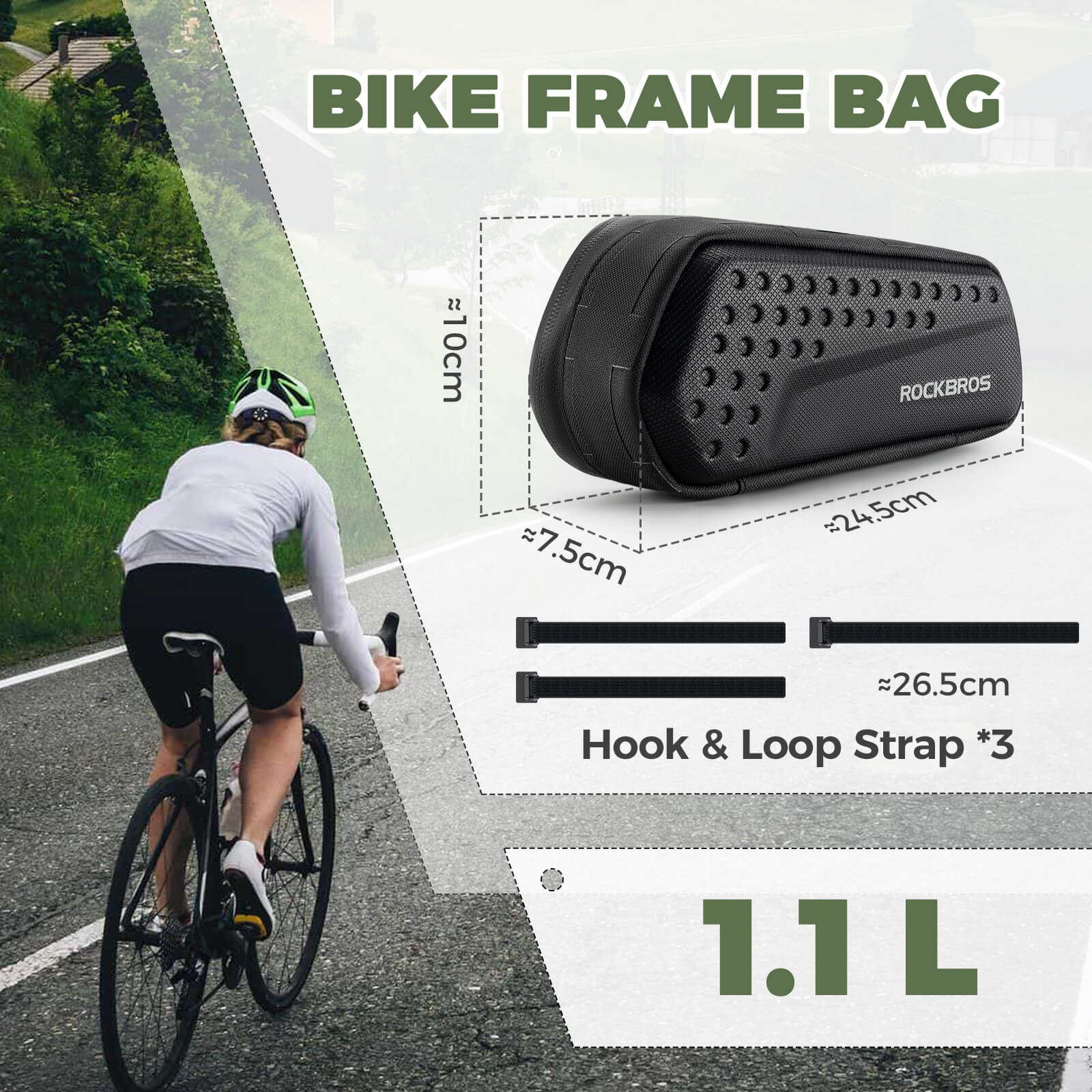 ROCKBROS Bike Frame Bag – Compact 1.1L Storage (Black, Water-Resistant)