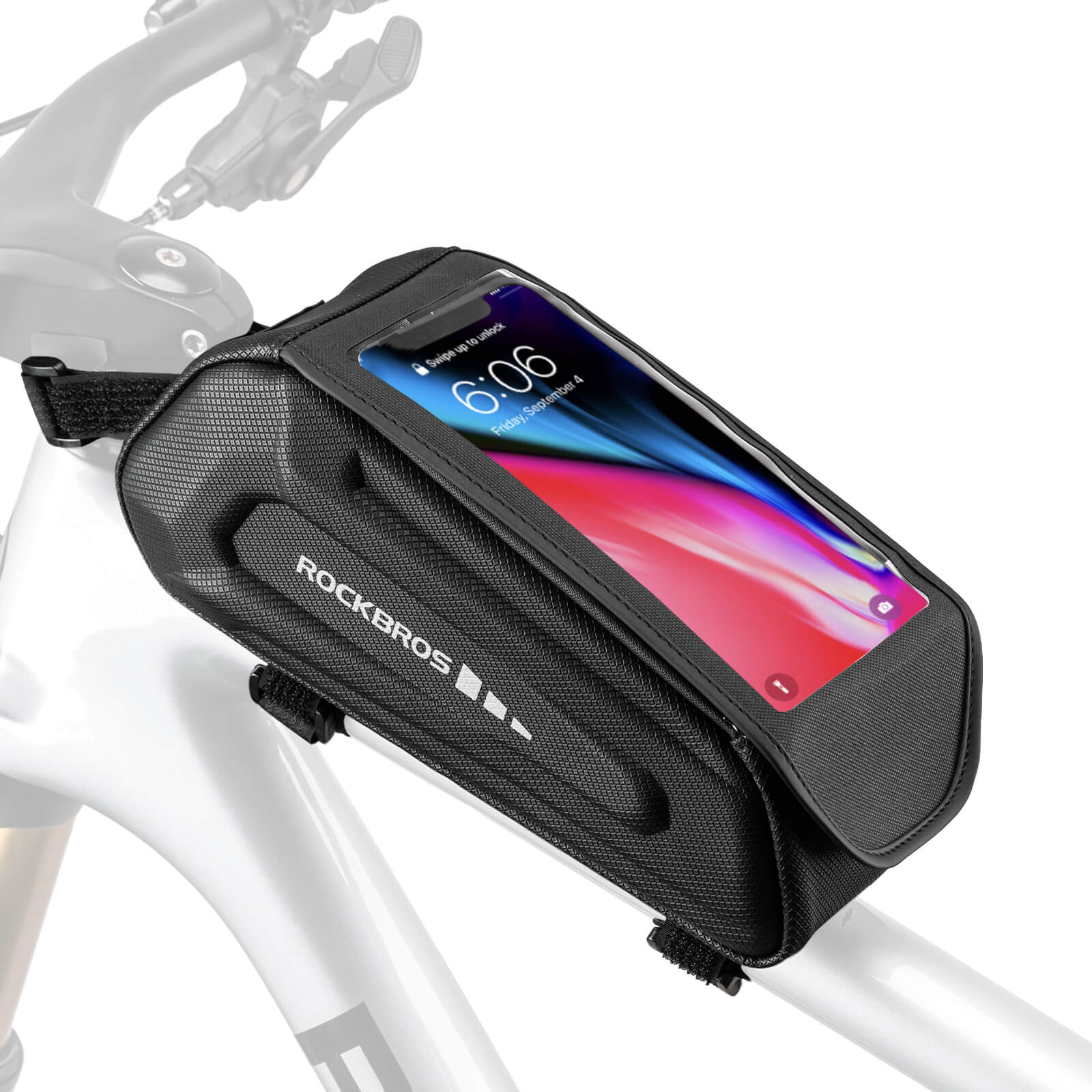 ROCKBROS Bike Frame Bag 1.7L – Smart Storage + Phone Access On The Go! #Color_Black