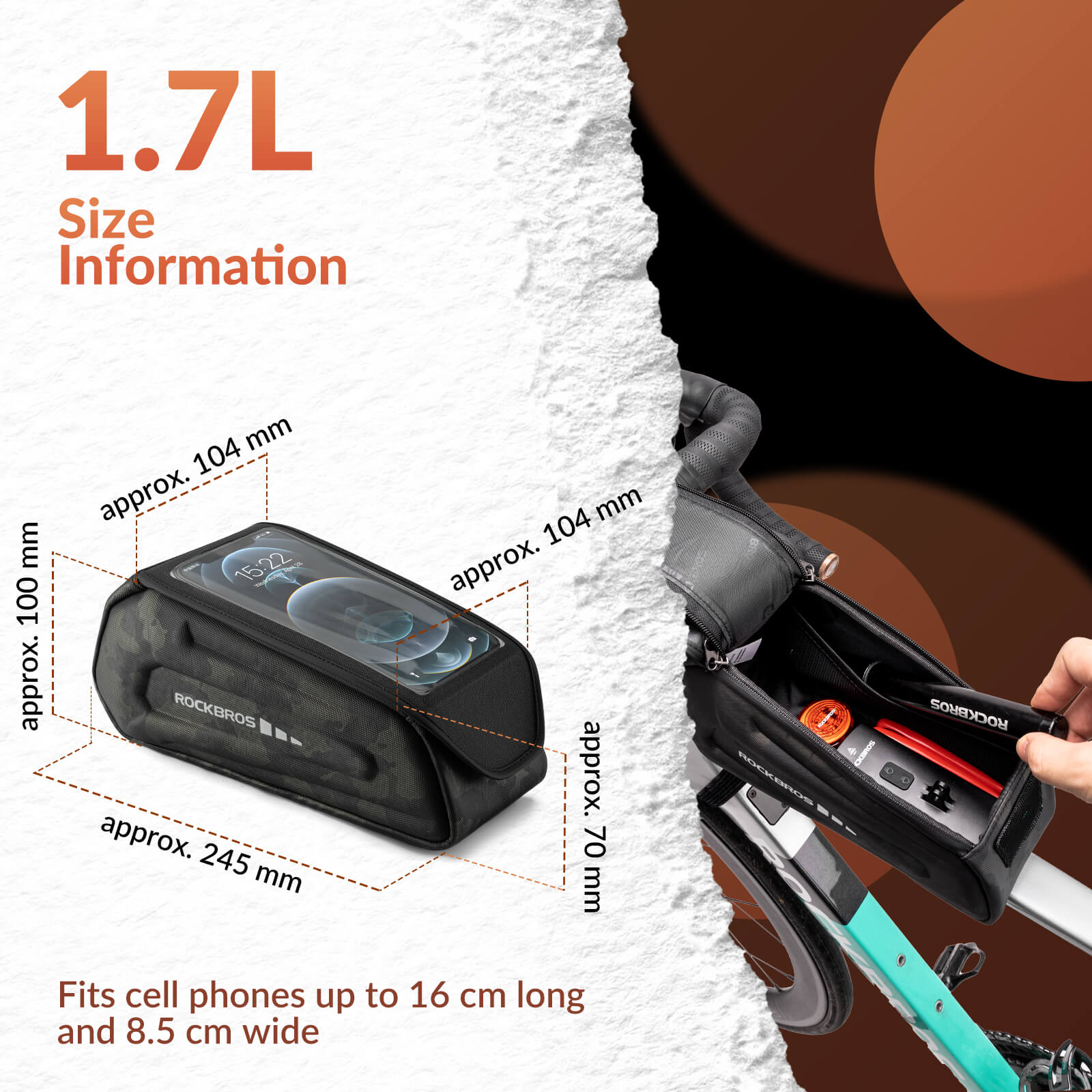 ROCKBROS Bike Frame Bag 1.7L – Smart Storage + Phone Access On The Go! #Color_Camouflage