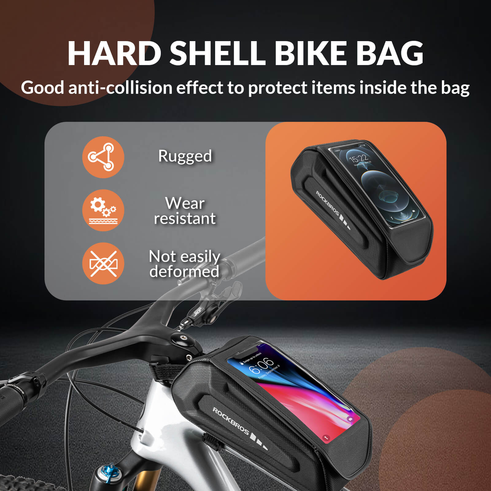 ROCKBROS Bike Frame Bag 1.7L – Smart Storage + Phone Access On The Go! #Color_Black