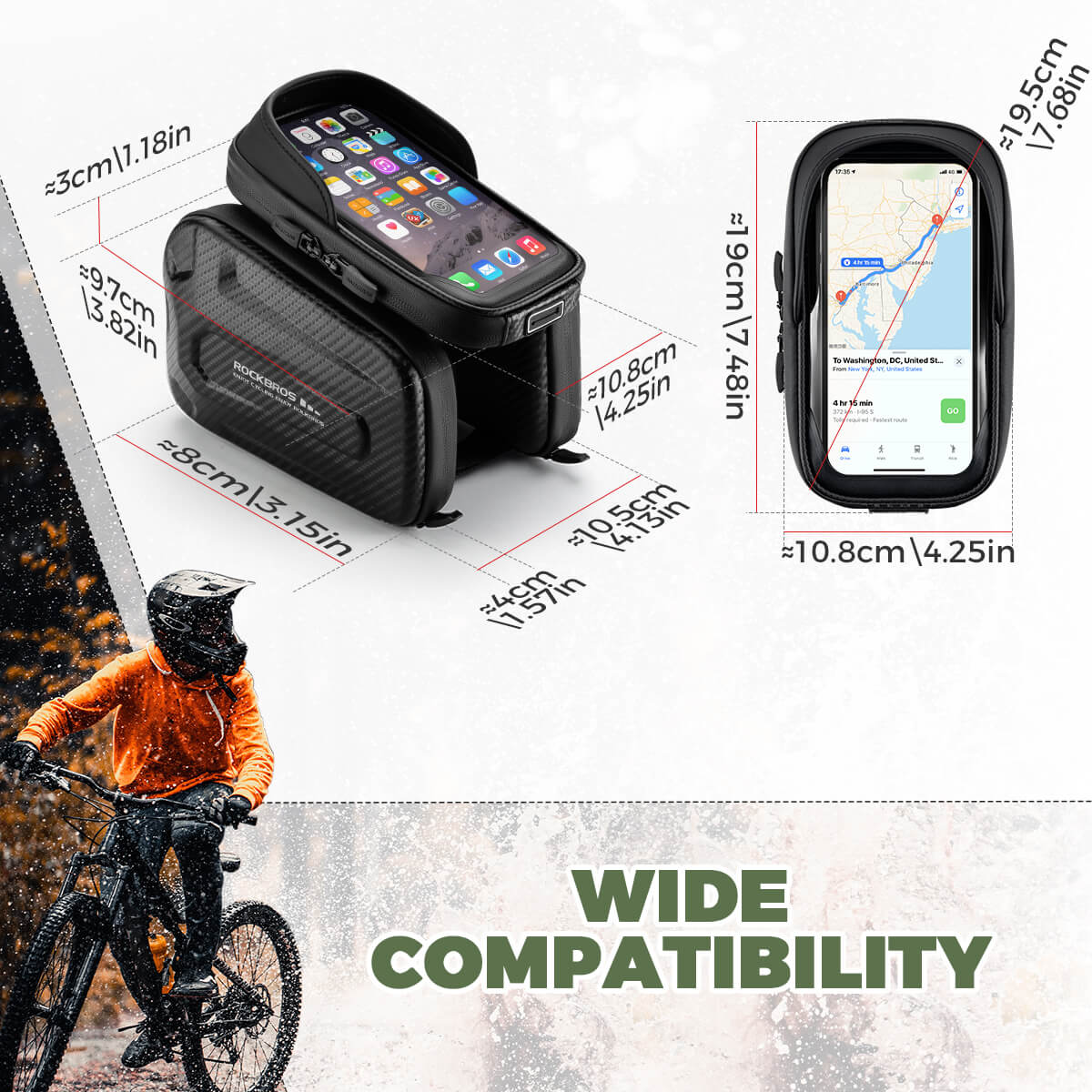 ROCKBROS Bike Frame Bag – Phone Storage with Touch Screen Access (Water-Resistant)