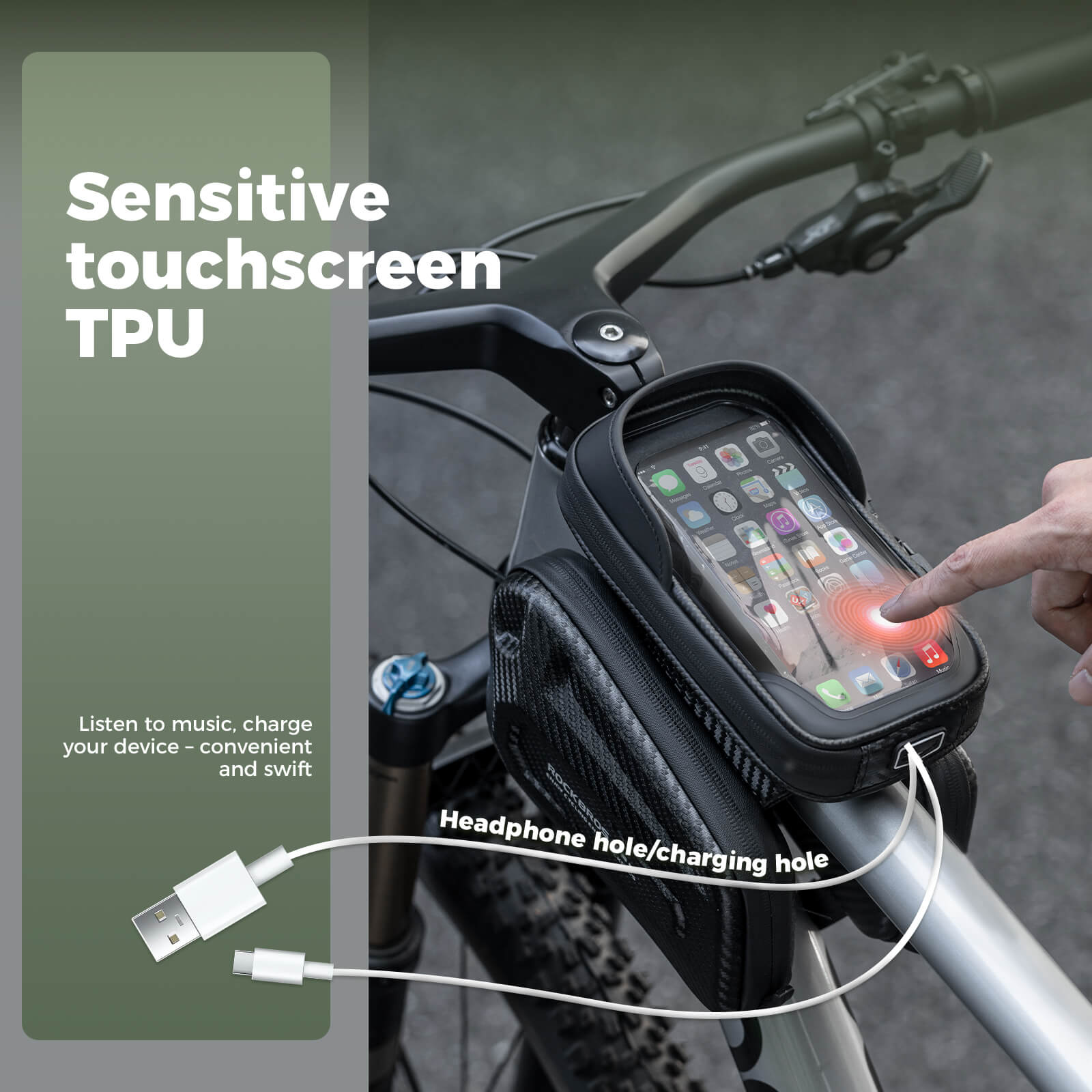 ROCKBROS Bike Frame Bag – Phone Storage with Touch Screen Access (Water-Resistant)