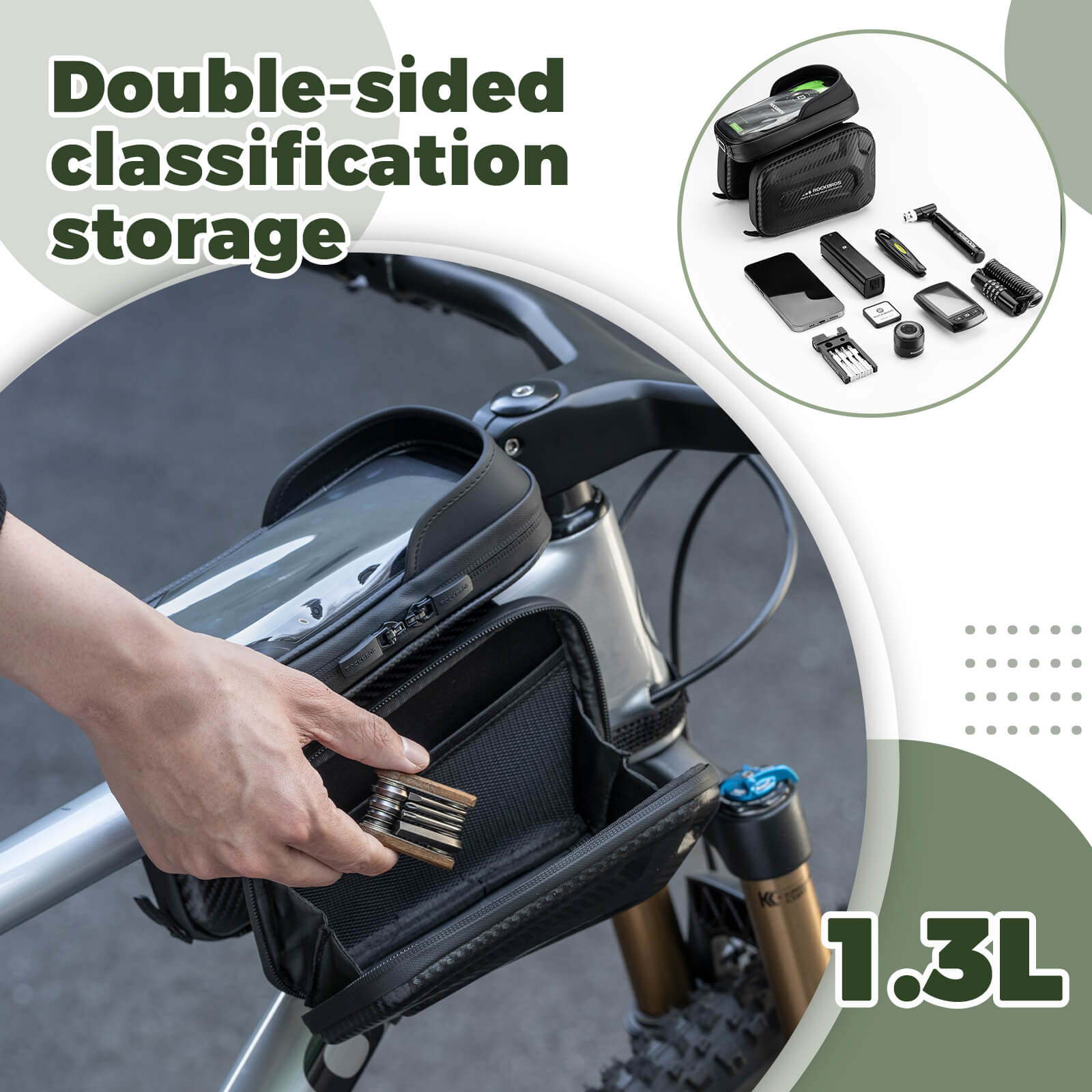 ROCKBROS Bike Frame Bag – Phone Storage with Touch Screen Access (Water-Resistant)