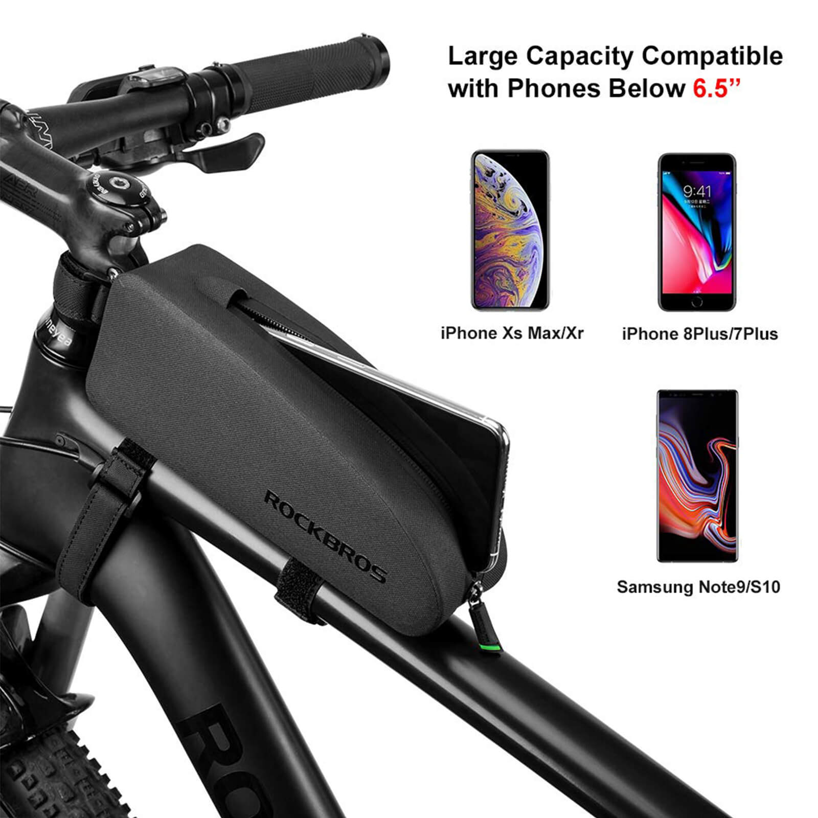 ROCKBROS Bike Frame Bag Waterproof Nylon Top Tube Bag 1.6 L/1L