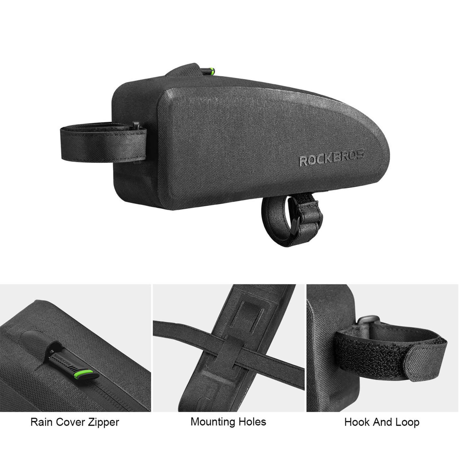 ROCKBROS Bike Frame Bag Waterproof Nylon Top Tube Bag 1.6 L/1L