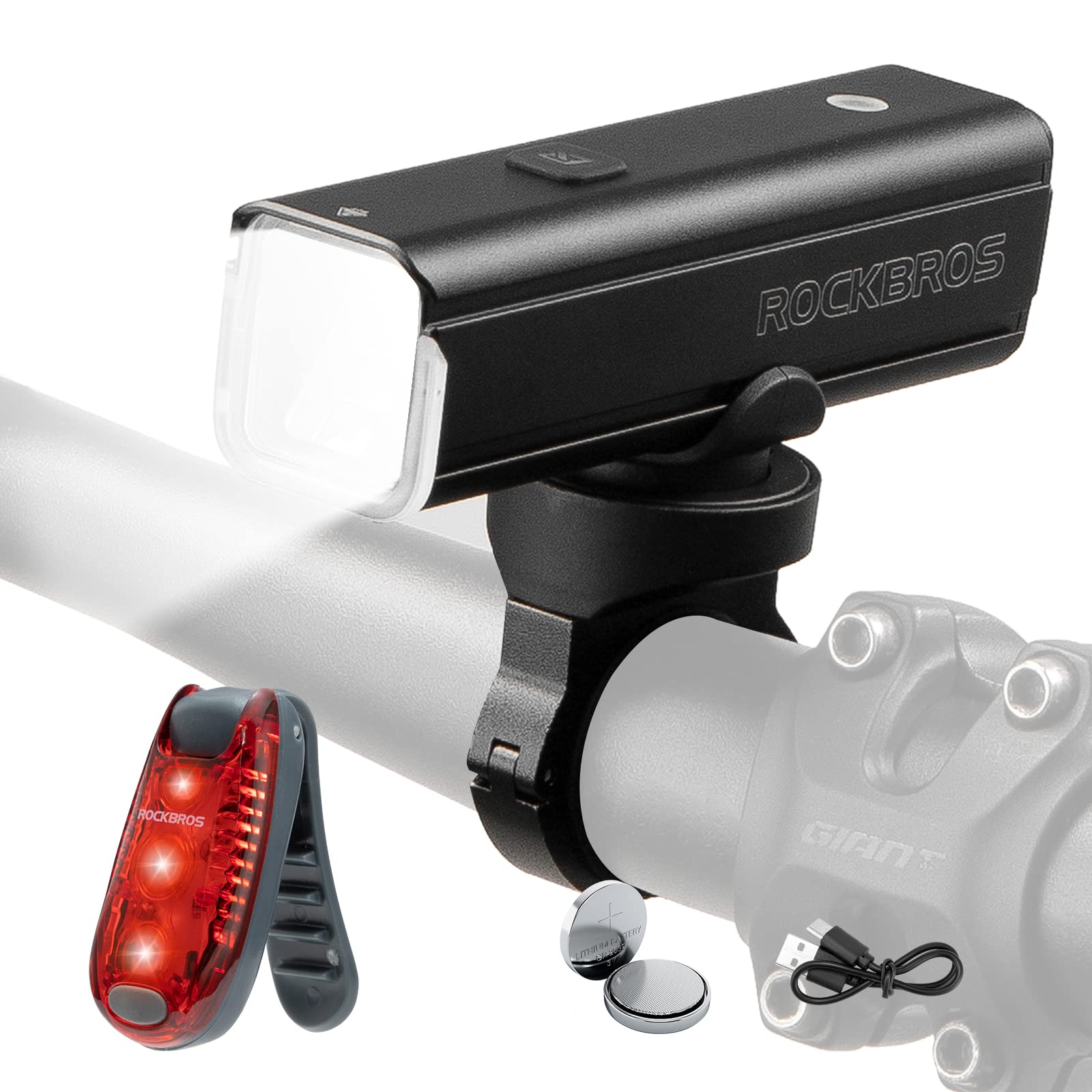 ROCKBROS Bike Front and Rear Light Sets with 5 Light Modes IPX6 Waterproof
