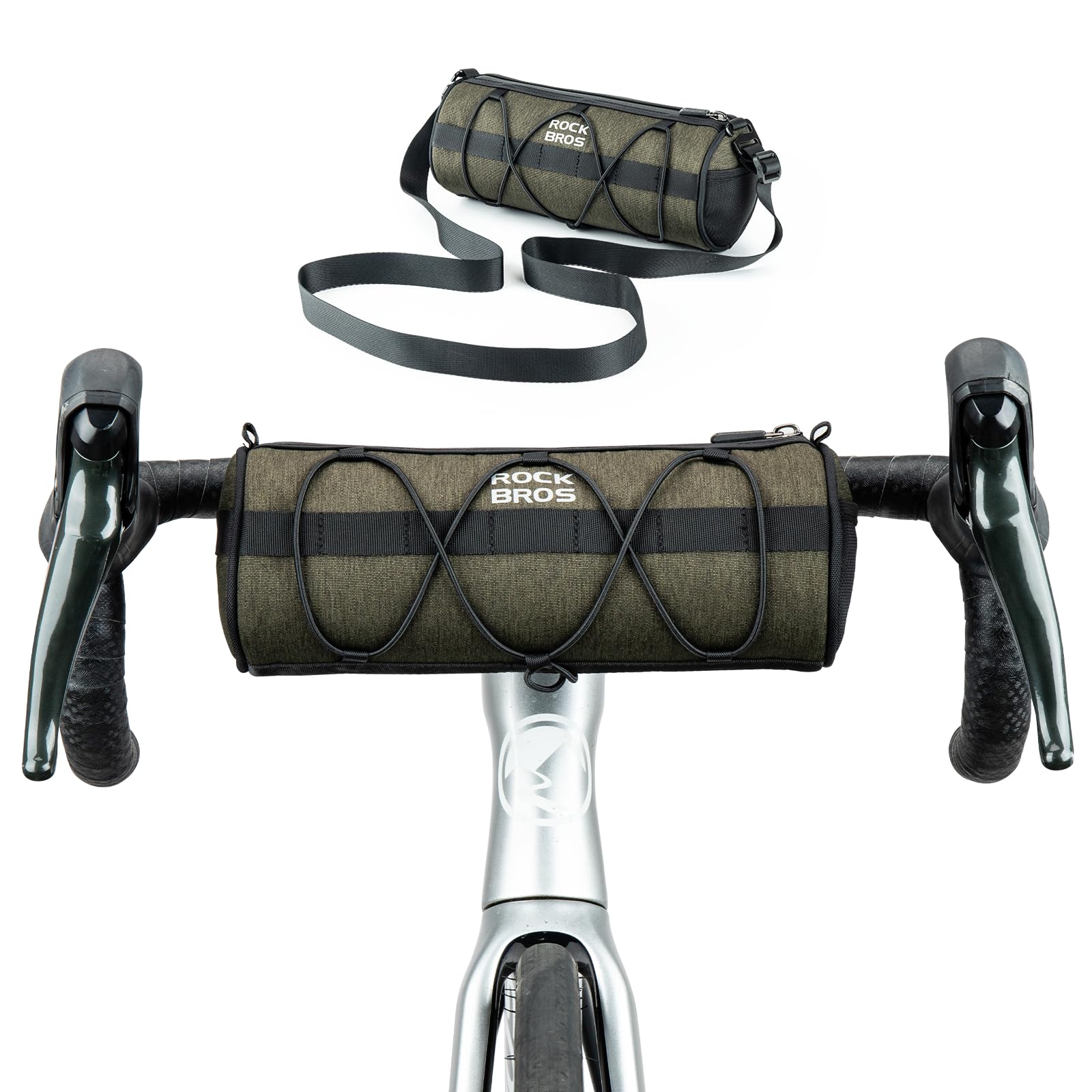 ROCKBROS Bike Handlebar Bag 2L Large Capacity with Shoulder Strap #Color_Dark Green