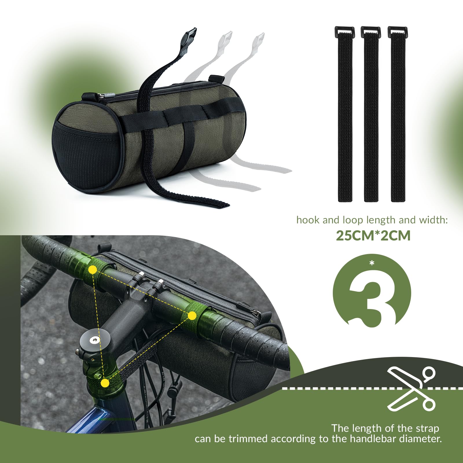ROCKBROS Bike Handlebar Bag 2L Large Capacity with Shoulder Strap #Color_Dark Green