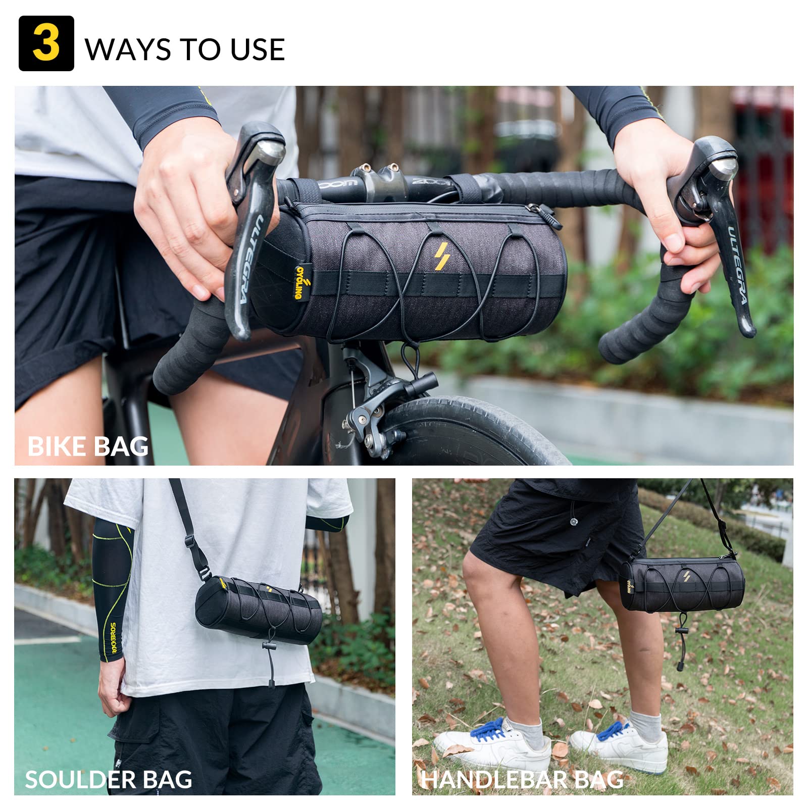 ROCKBROS Bike Handlebar Bag 2L Large Capacity with Shoulder Strap #Color_Black