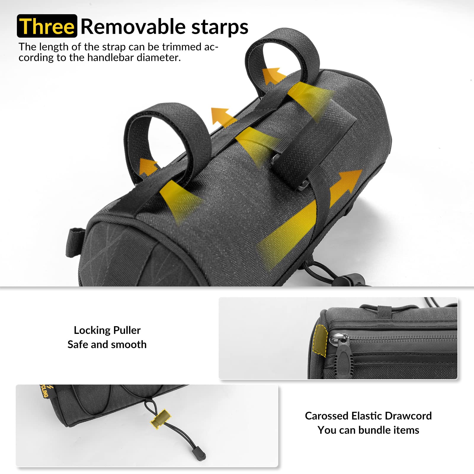 ROCKBROS Bike Handlebar Bag 2L Large Capacity with Shoulder Strap #Color_Black