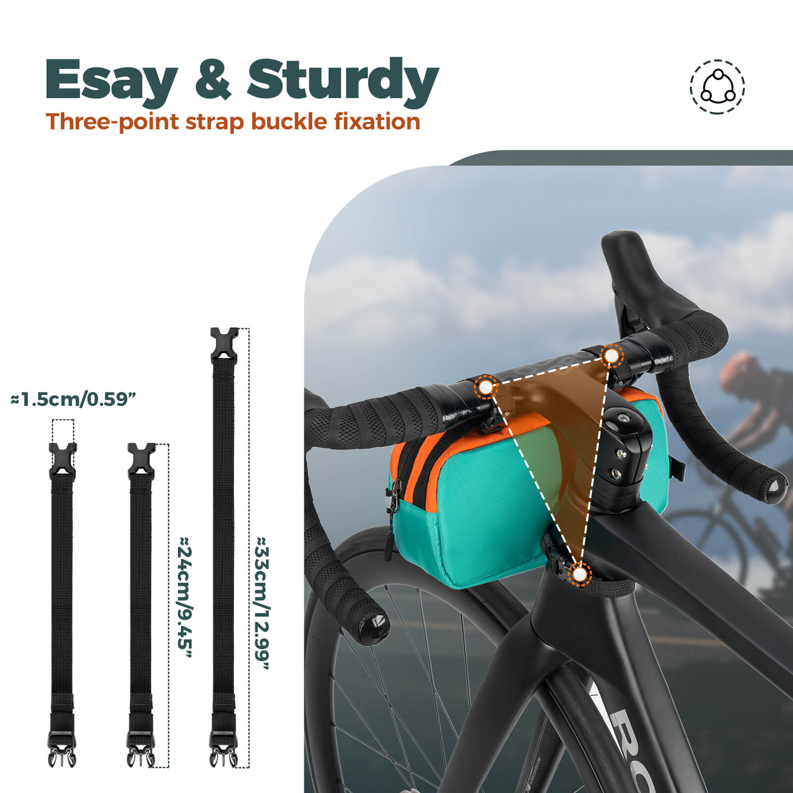 ROCKBROS bike handlebar bag with shoulder strap, versatile design, 2.5L capacity, waterproof and practical for cycling.