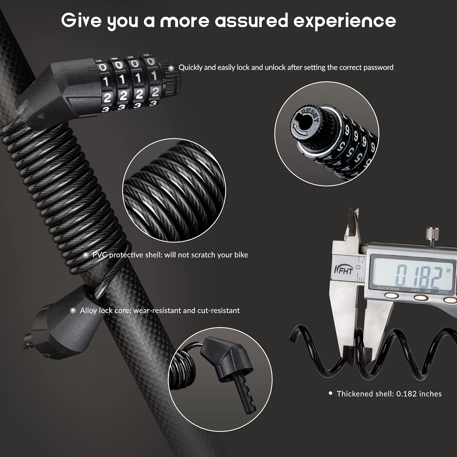 ROCKBROS Bike Helmet Lock Mini Cable Lock 1.5m Bicycle Security Password
