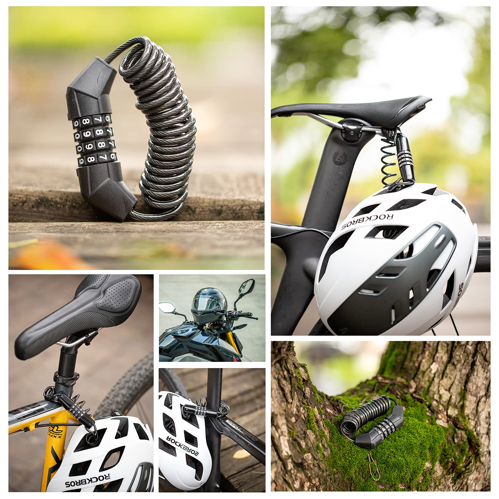 ROCKBROS Bike Helmet Lock Mini Cable Lock 1.5m Bicycle Security Password