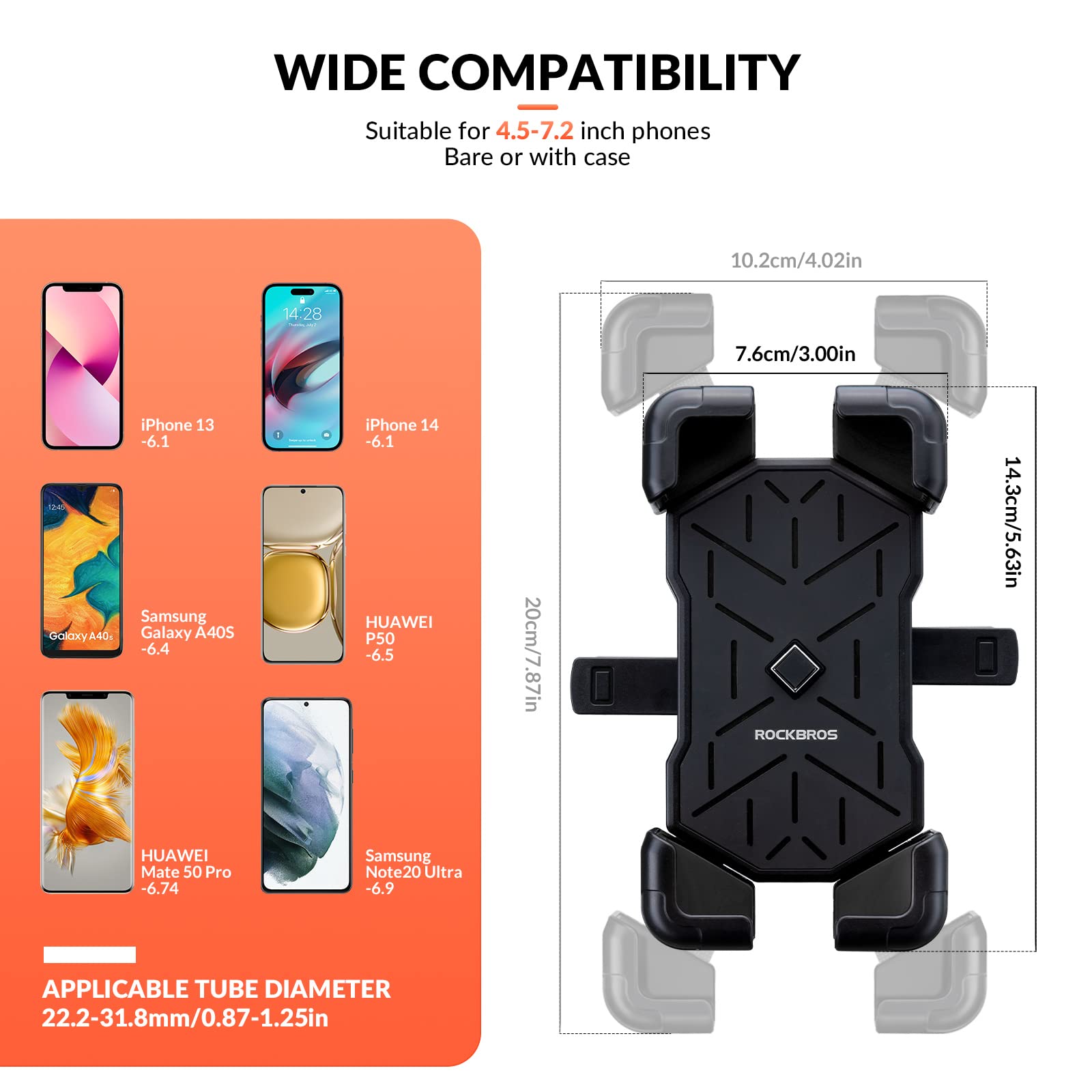 ROCKBROS Bike Mobile Phone Holder 360° Rotatable #Color_Black