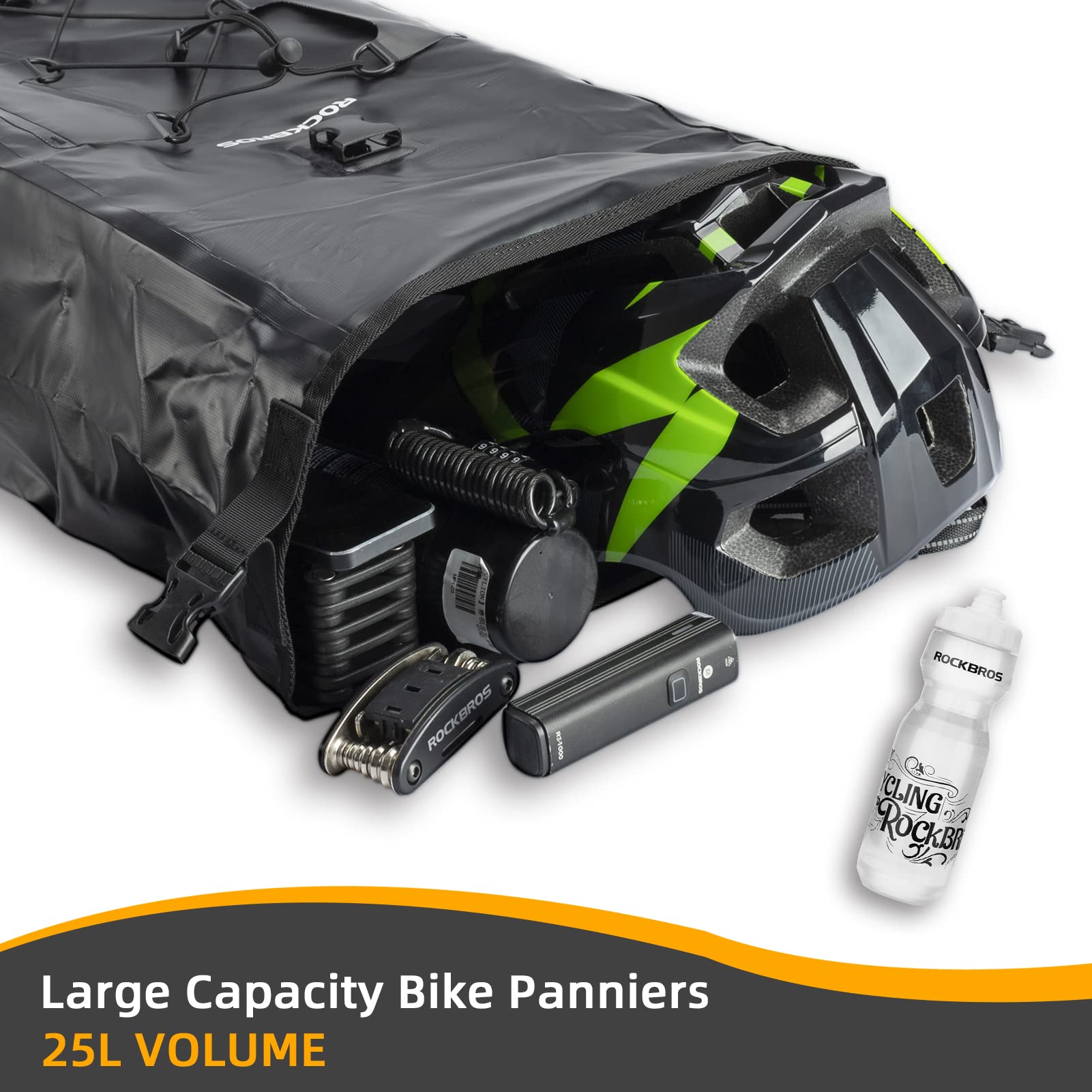 ROCKBROS Bike Pannier Bag 25L 32L 100% Waterproof Rear Rack Bike Bag #Style_Black