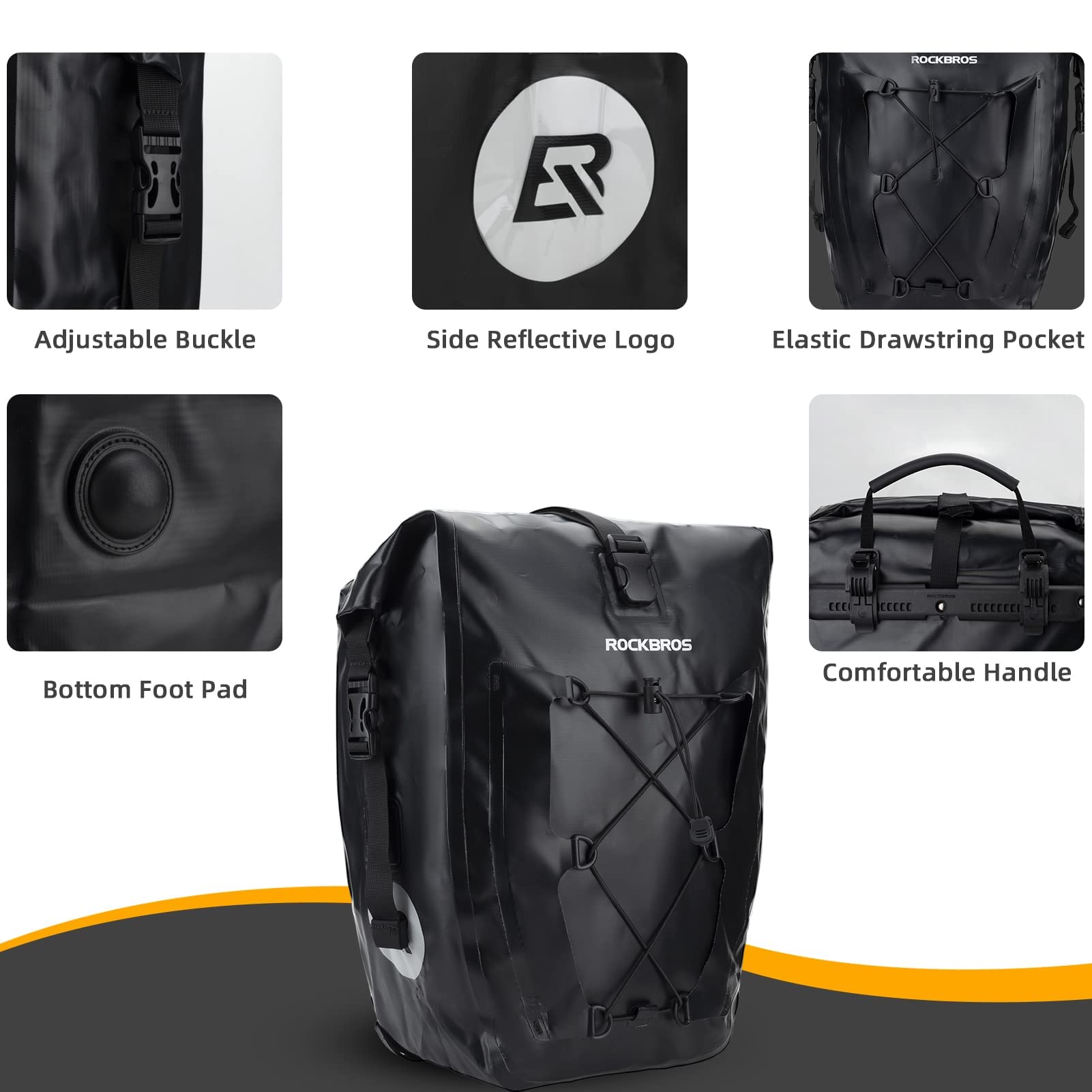 ROCKBROS Bike Pannier Bag 25L 32L 100% Waterproof Rear Rack Bike Bag Black #Style_Black-2pcs