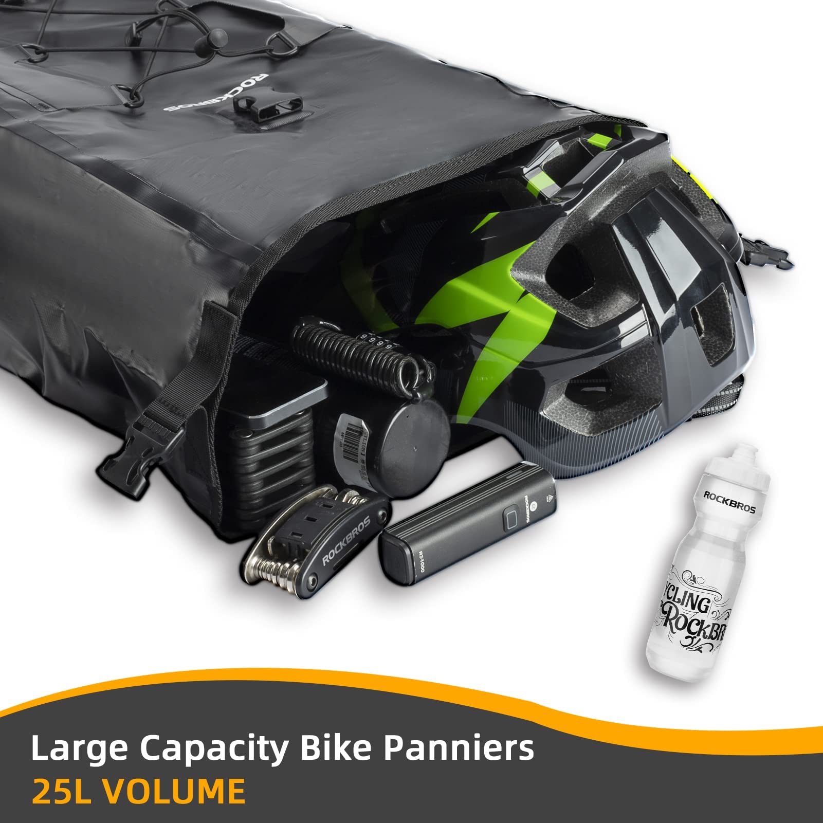 ROCKBROS Bike Pannier Bag 25L 32L 100% Waterproof Rear Rack Bike Bag #Style_Gray-2pcs