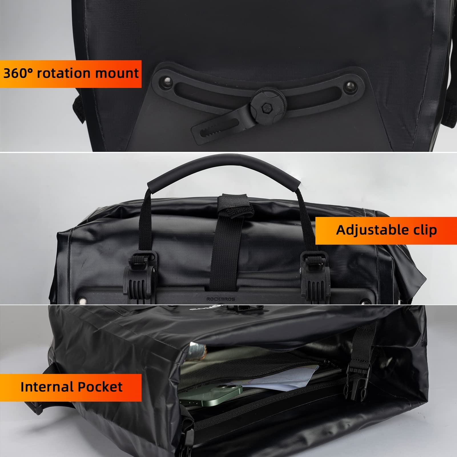 ROCKBROS Bike Pannier Bag 25L 32L 100% Waterproof Rear Rack Bike Bag #Style_Gray-2pcs