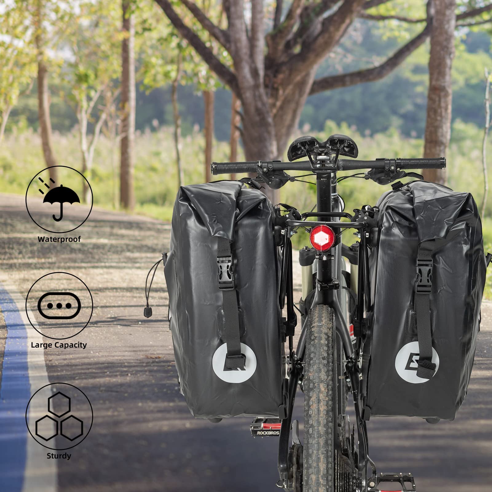 ROCKBROS Bike Pannier Bag 25L 32L 100% Waterproof Rear Rack Bike Bag #Style_Orange-2pcs