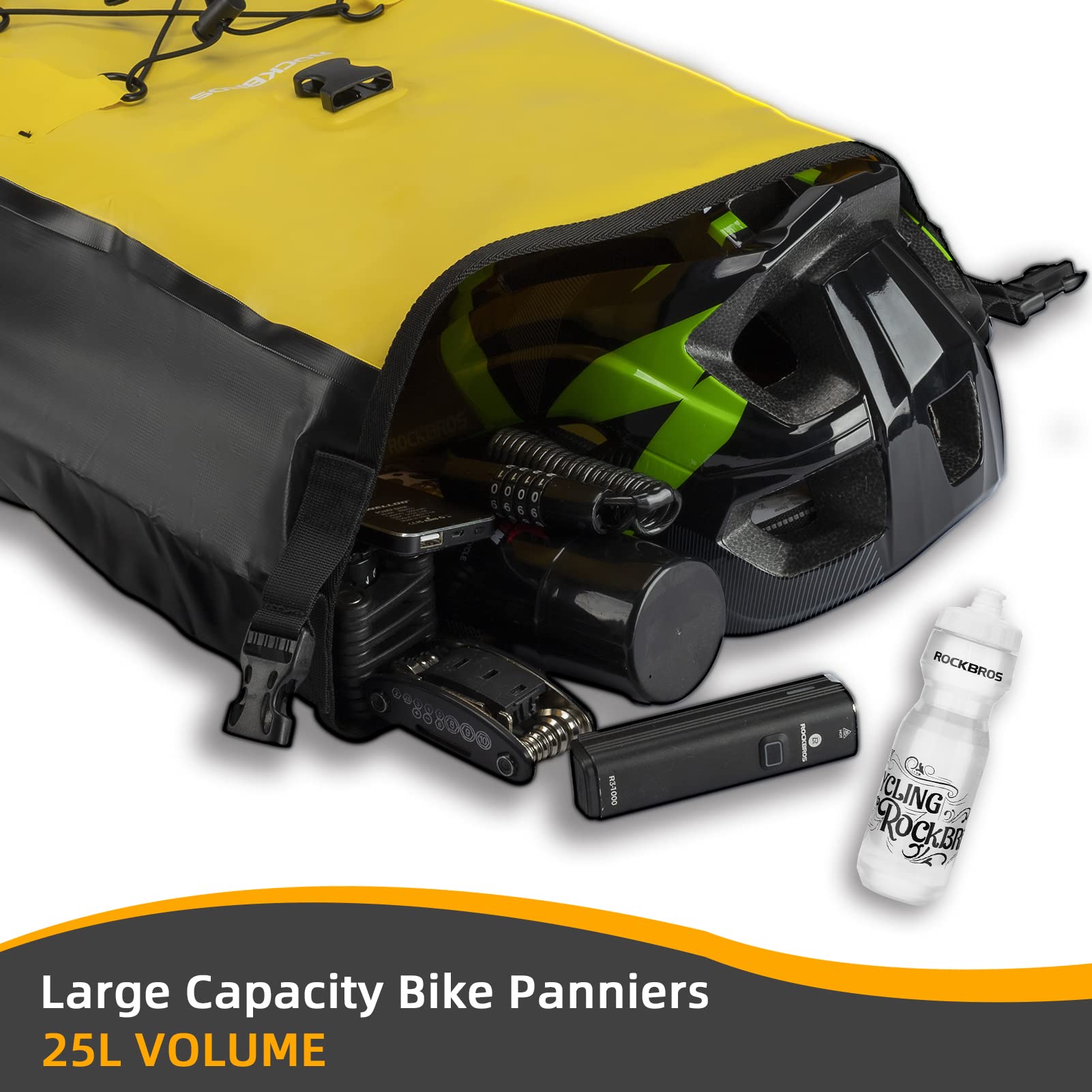 ROCKBROS Bike Pannier Bag 25L 32L 100% Waterproof Rear Rack Bike Bag #Style_Yellow