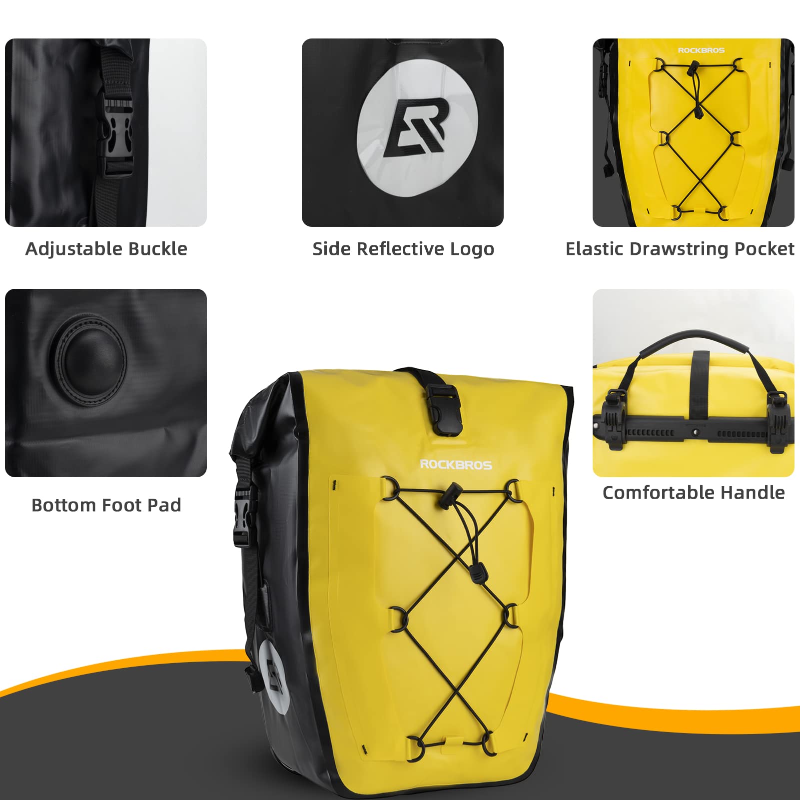 ROCKBROS Bike Pannier Bag 25L 32L 100% Waterproof Rear Rack Bike Bag #Style_Yellow