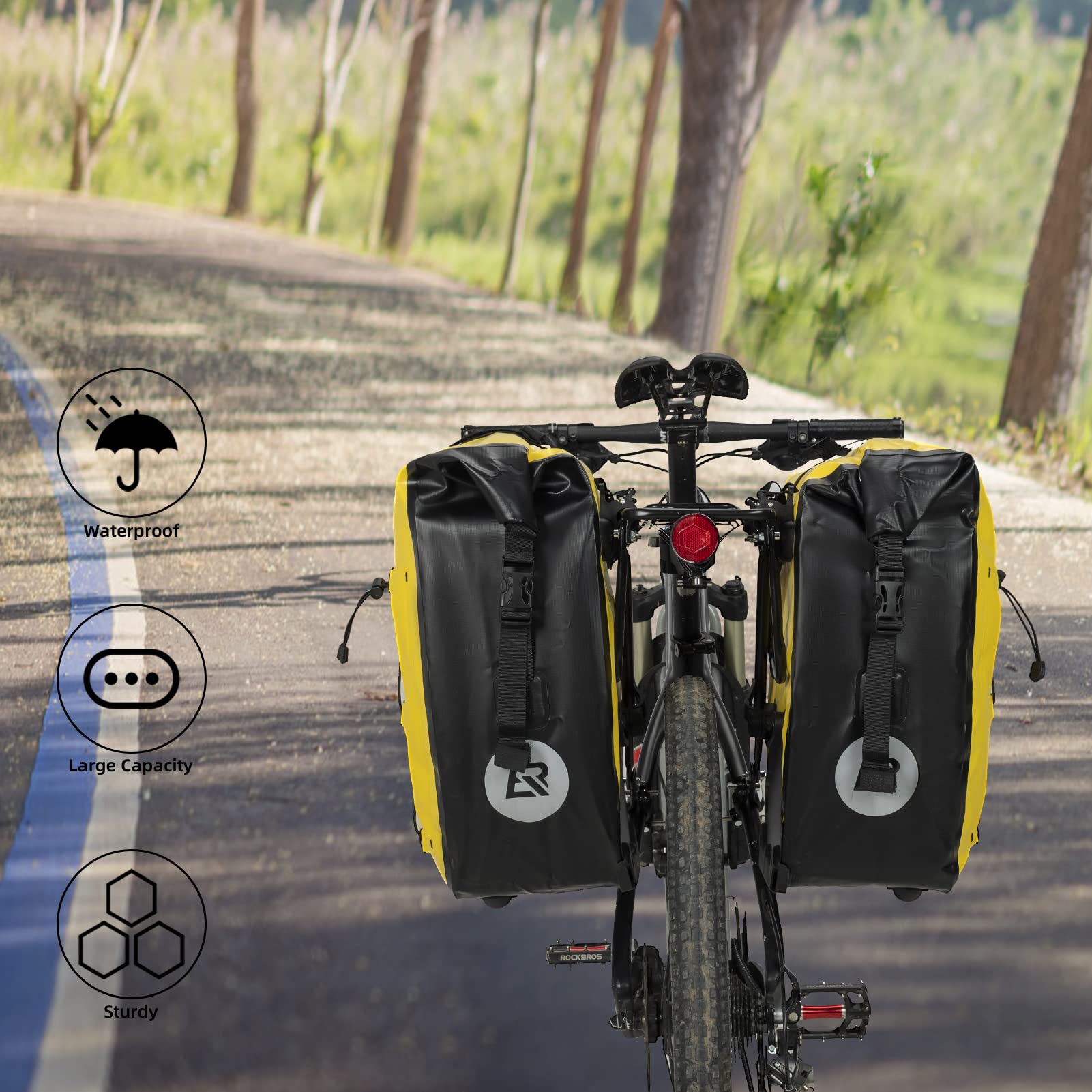 ROCKBROS Bike Pannier Bag 25L 32L 100% Waterproof Rear Rack Bike Bag #Style_Yellow-2pcs