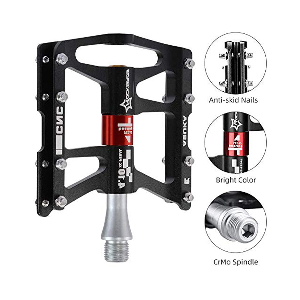 ROCKBROS Bike Pedals Aluminum Alloy Flat Pedals Wide Platform Non-Slip #Color_Black