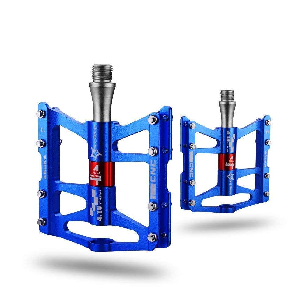 ROCKBROS Bike Pedals Aluminum Alloy Flat Pedals Wide Platform Non-Slip #Color_Blue