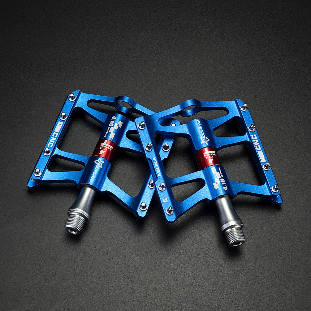 ROCKBROS Bike Pedals Aluminum Alloy Flat Pedals Wide Platform Non-Slip #Color_Blue