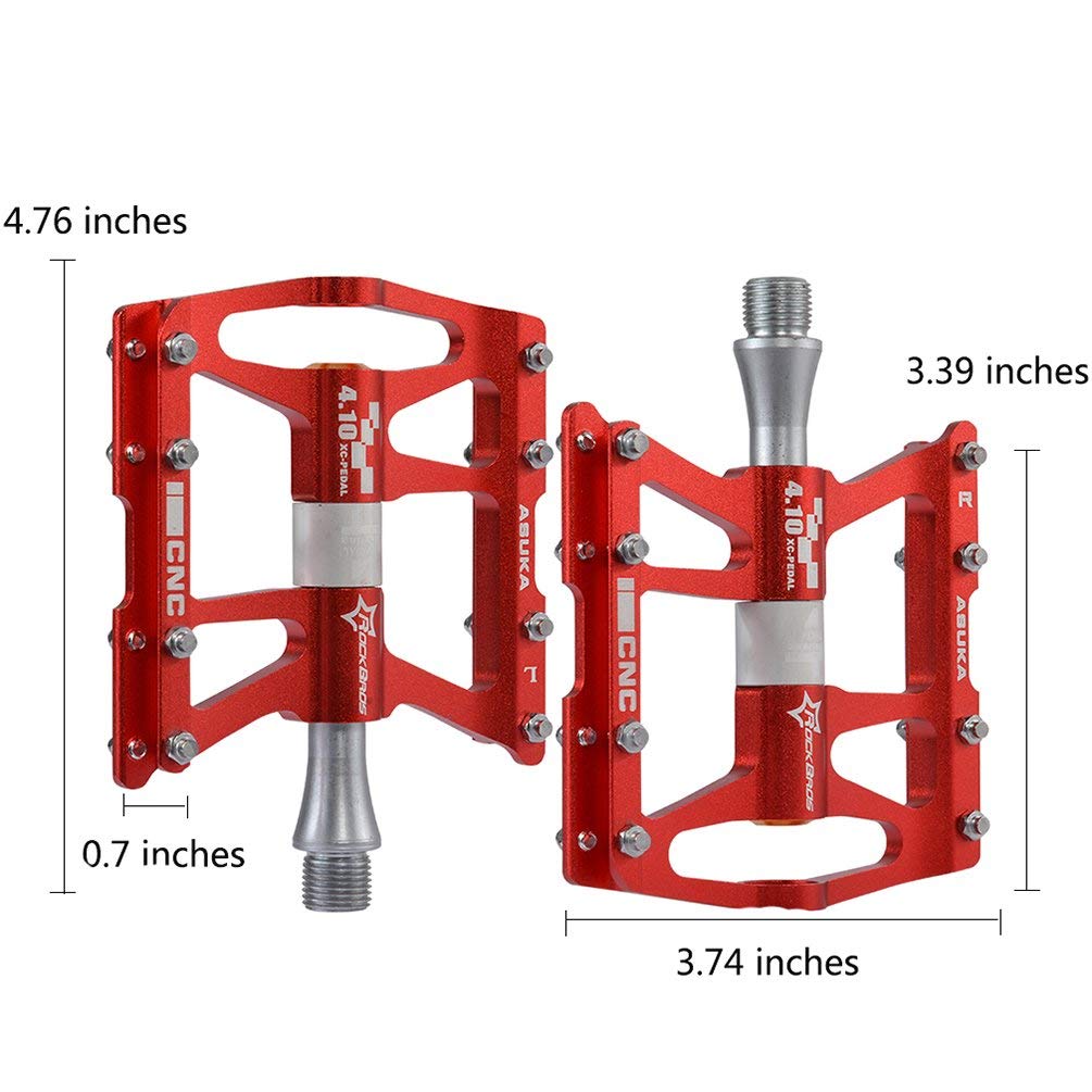 ROCKBROS Bike Pedals Aluminum Alloy Flat Pedals Wide Platform Non-Slip #Color_Red