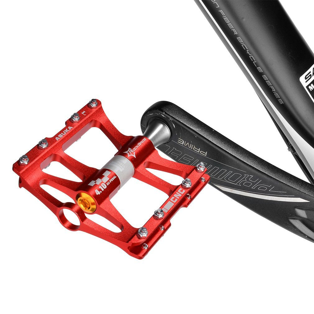 ROCKBROS Bike Pedals Aluminum Alloy Flat Pedals Wide Platform Non-Slip #Color_Red