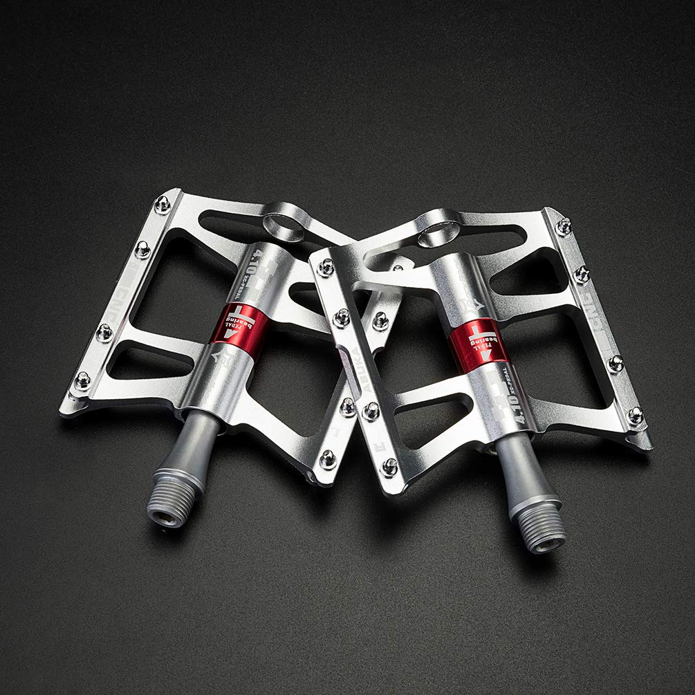 ROCKBROS Bike Pedals Aluminum Alloy Flat Pedals Wide Platform Non-Slip #Color_Silver