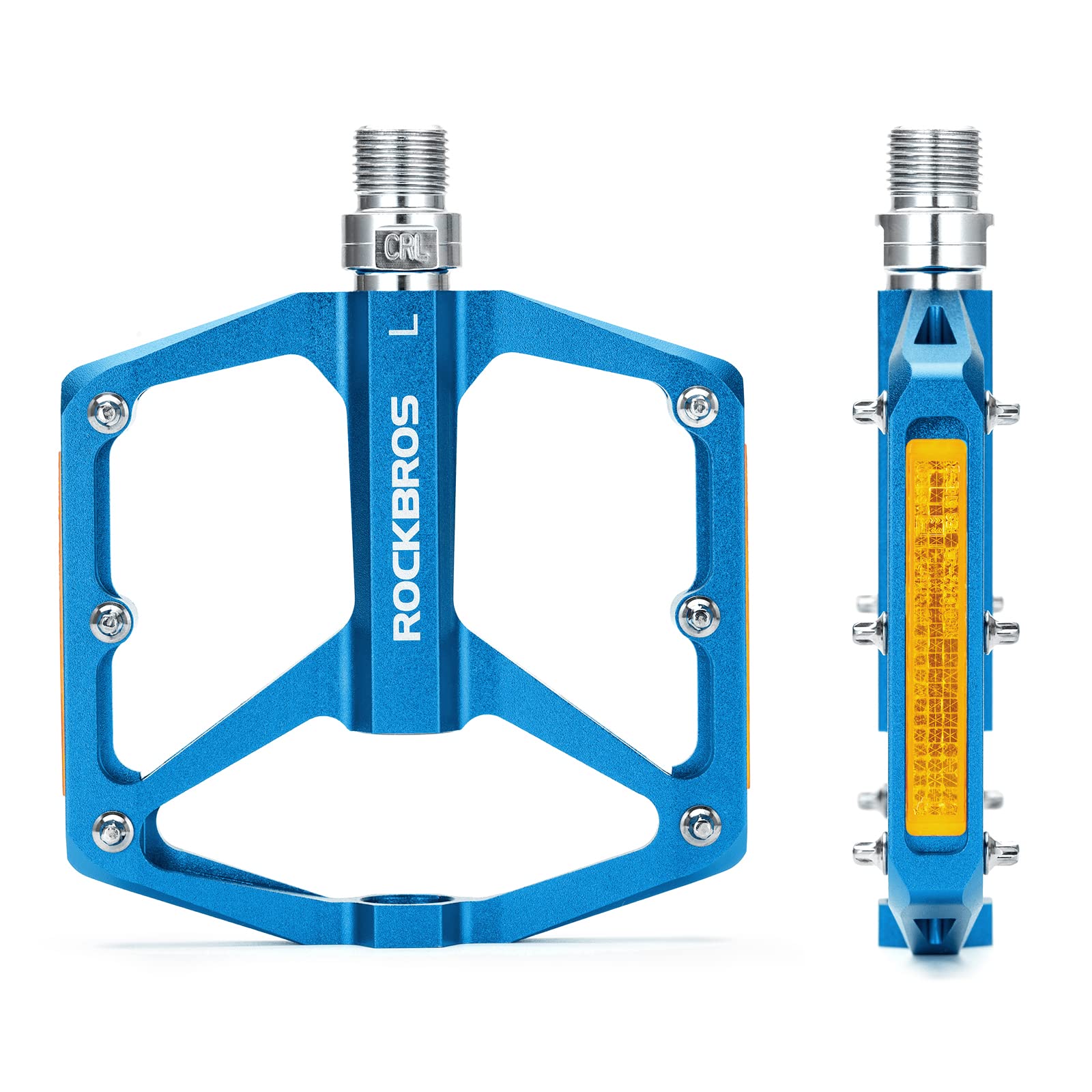ROCKBROS Bike Pedals Aluminum Alloy Light Flat Pedals with Reflectors #Color_Blue