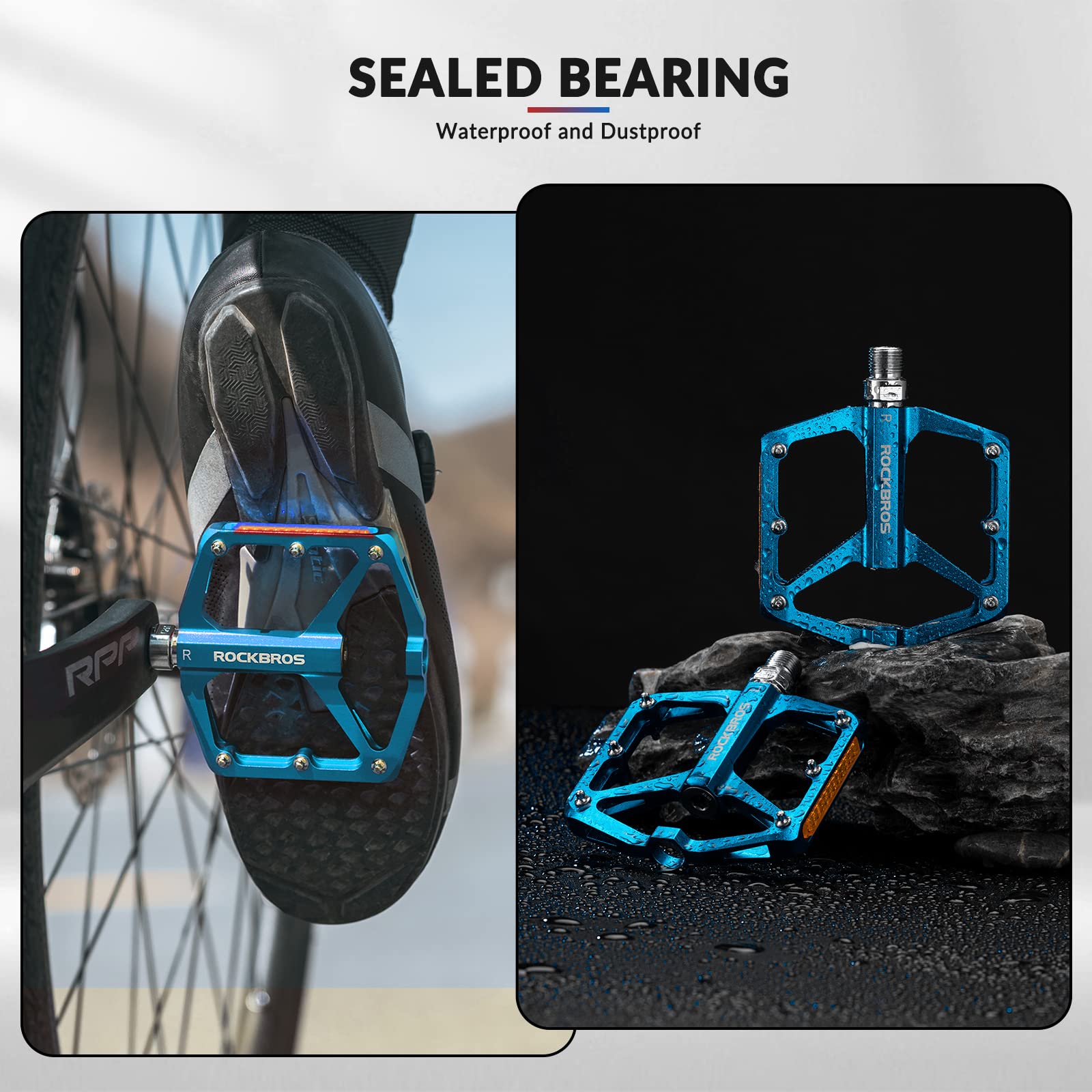 ROCKBROS Bike Pedals Aluminum Alloy Light Flat Pedals with Reflectors #Color_Blue