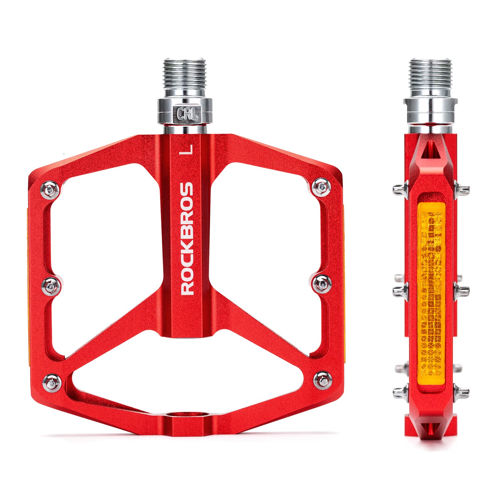 ROCKBROS Bike Pedals Aluminum Alloy Light Flat Pedals with Reflectors #Color_Red
